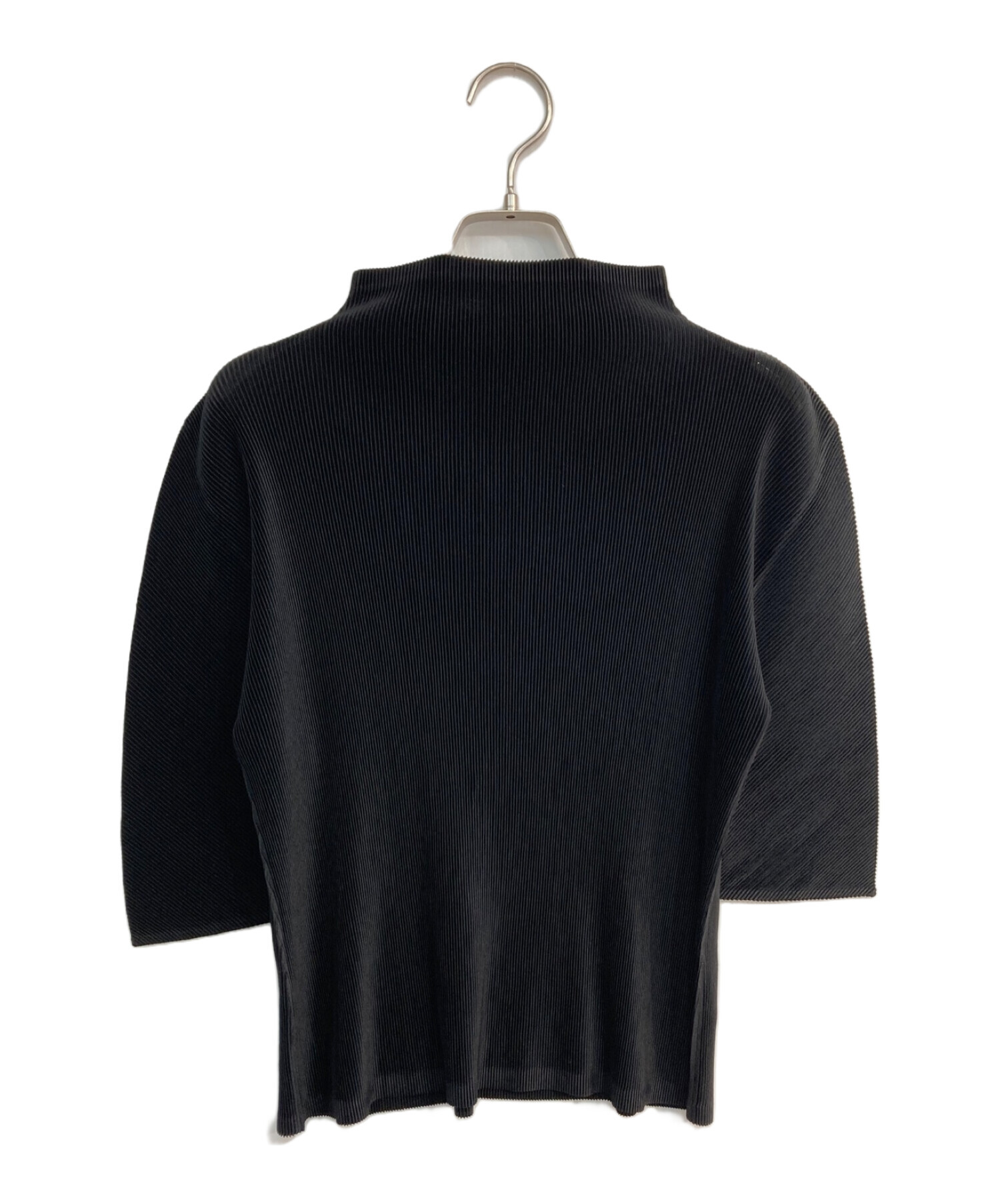 プリーツプリーズ ハイネック トップス ブラウス ブラック 黒 半袖リセのファッション