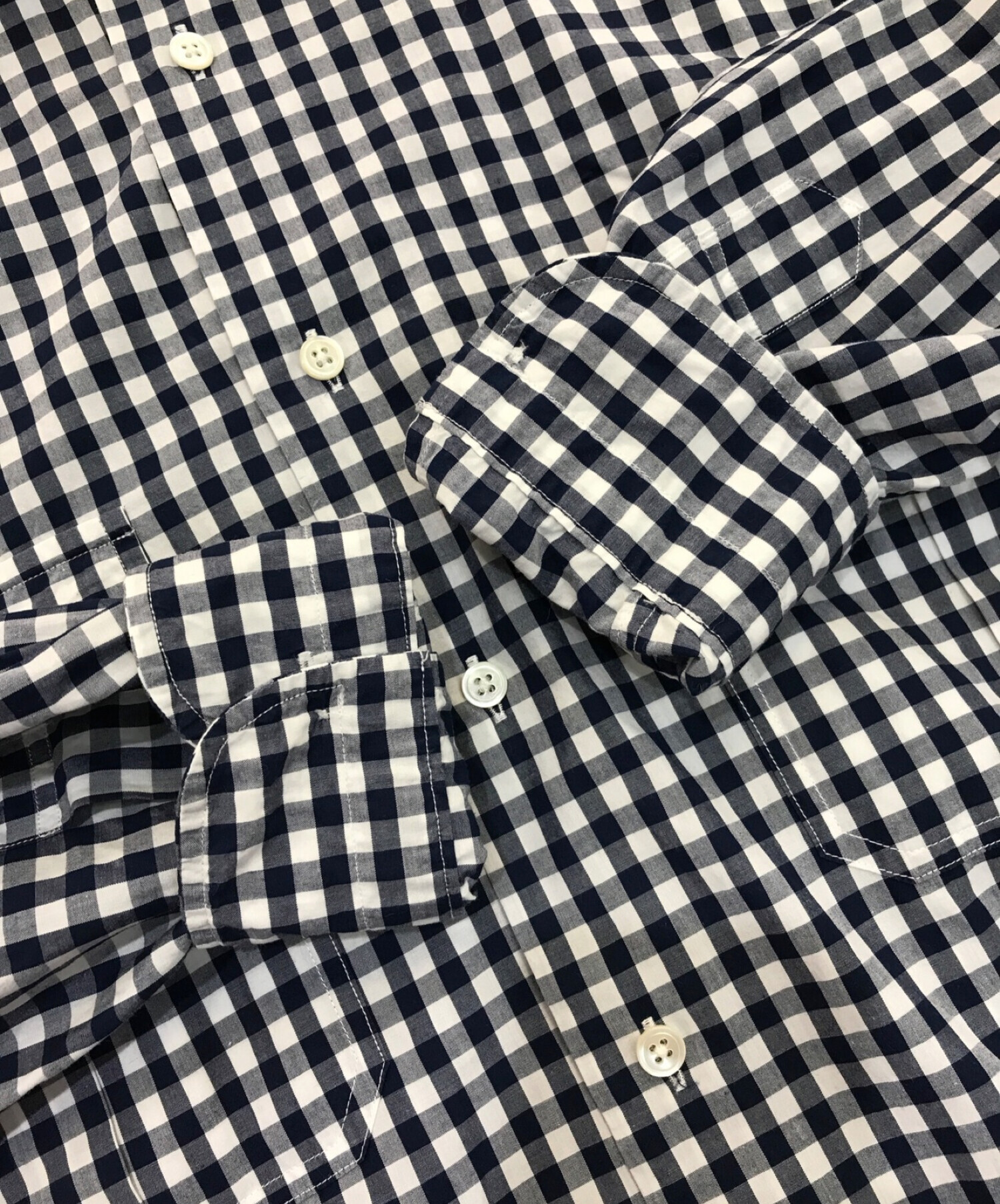 Porter Classic (ポータークラシック) ROLL UP GINGHAM CHECK SHIRT ネイビー×ホワイト サイズ:L