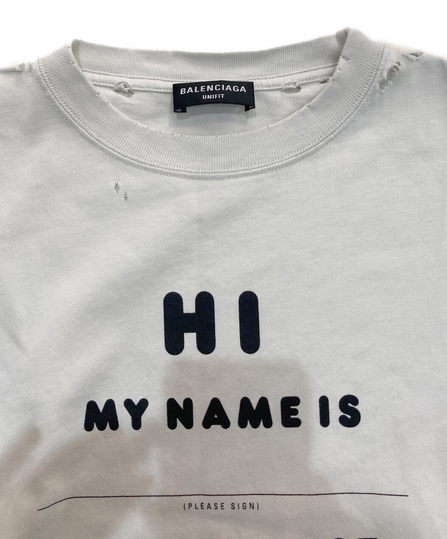 BALENCIAGA (バレンシアガ) Hi My Name is ダメージ加工Tシャツ　661715 TKVF1 ベージュ サイズ:XXS