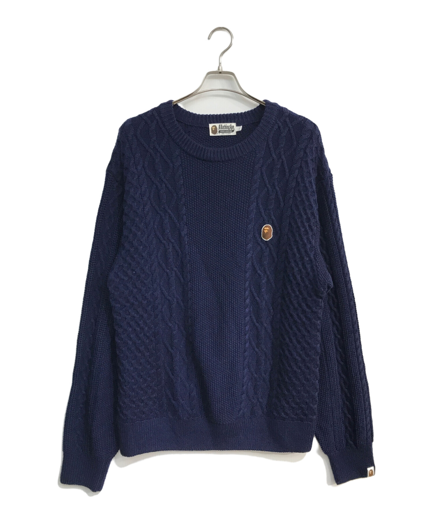 A BATHING APE (アベイシングエイプ) Head One Point Sweater　001KNJ801004M　ケーブルニット ネイビー  サイズ:L