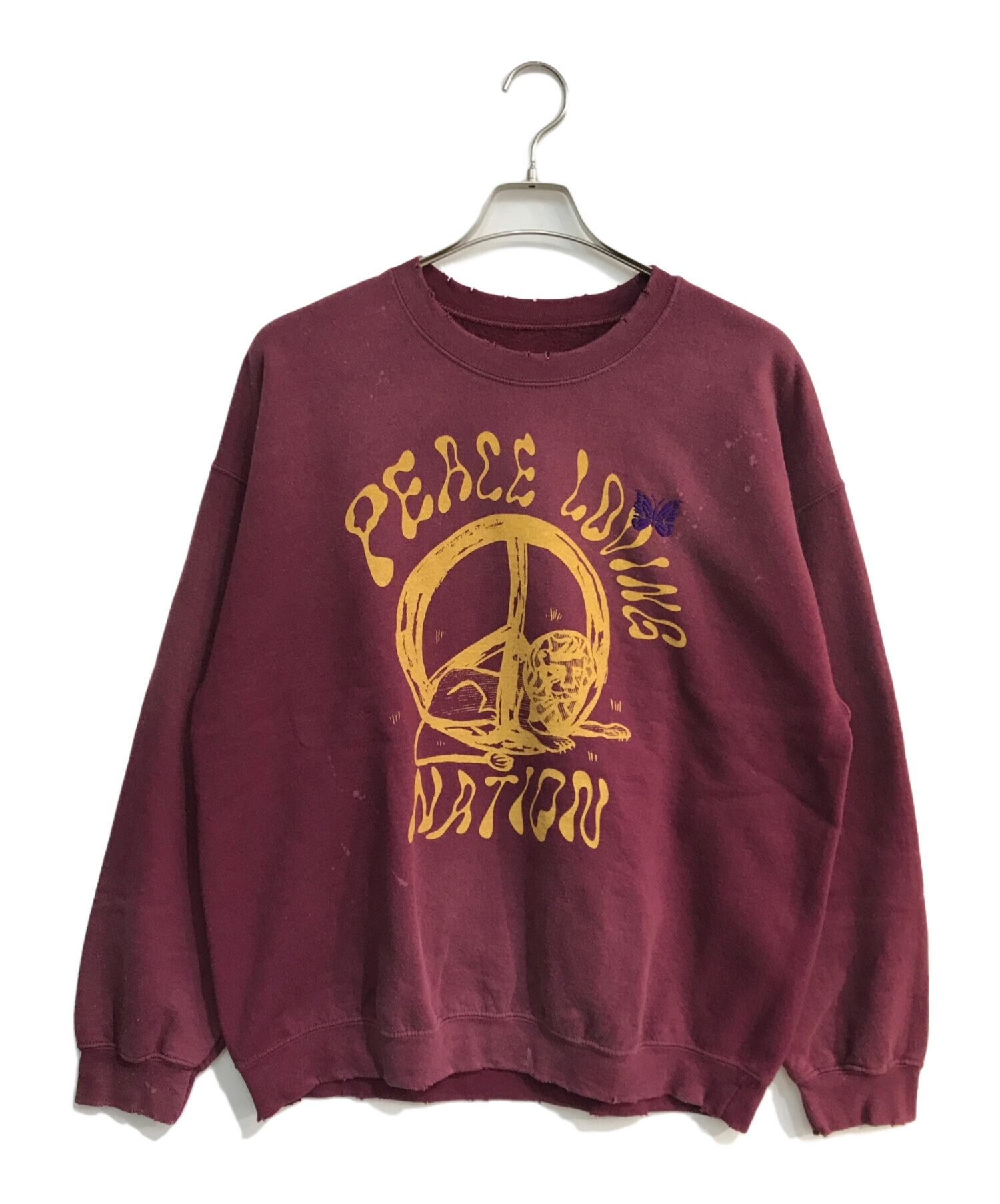 Needles (ニードルズ) SASQUATCHfabrix. (サスクワッチファブリックス) Savage Sweat Peace Loving  Nation　24SS-CSL-070 ボルドー サイズ:XL