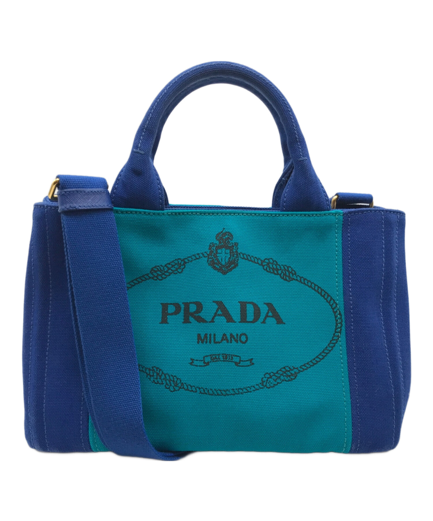 PRADA (プラダ) CANAPA 2WAYミニトートバッグ ブルー×グリーン サイズ:-