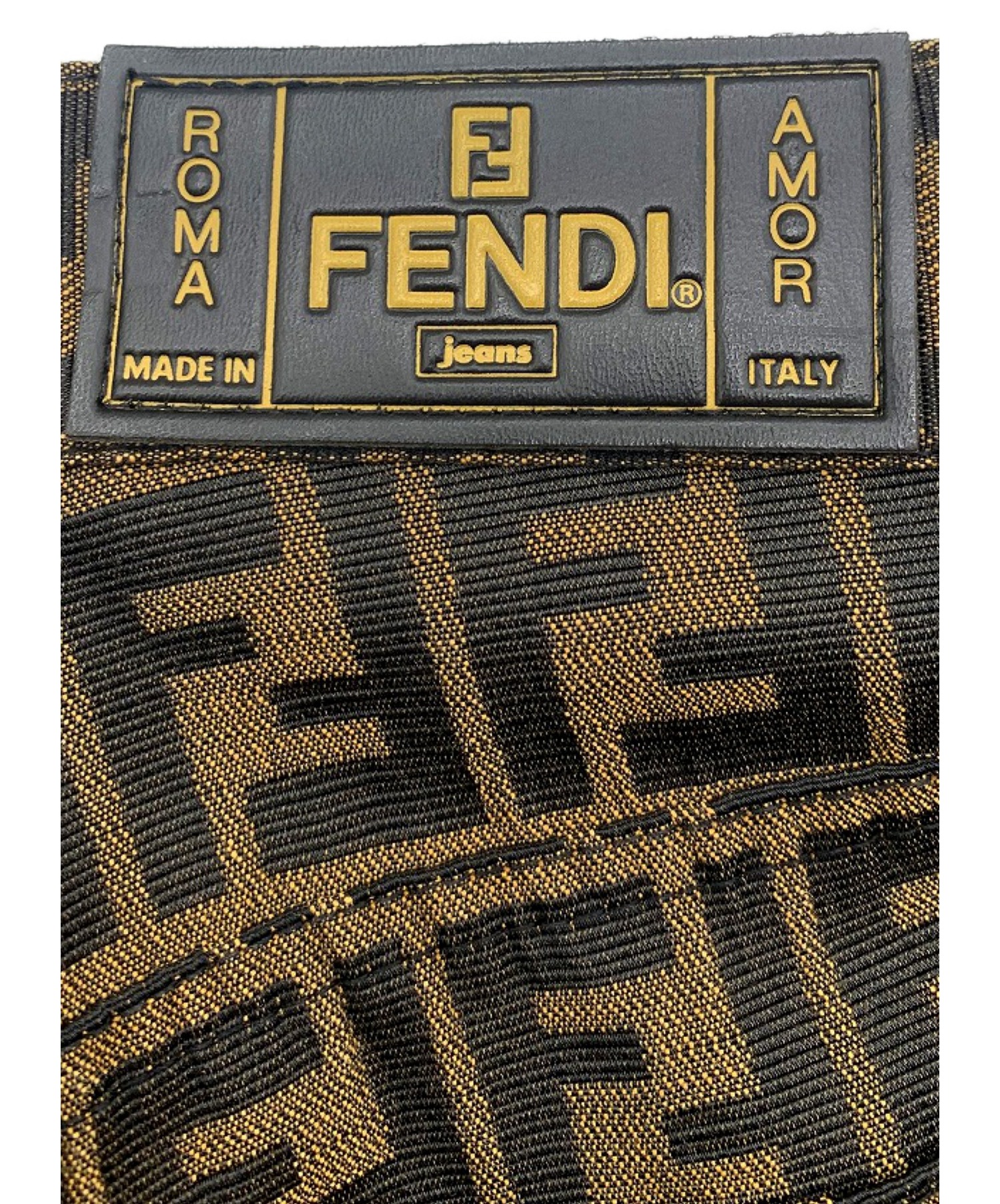 FENDI (フェンディ) ズッカ柄デニムパンツ ベージュ×ブラック サイズ:SIZE 29