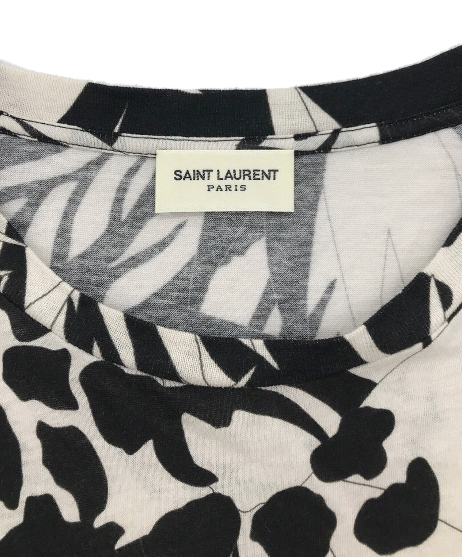 Saint Laurent Paris (サンローランパリ) バイカラーボタニカルプリントTシャツ ブラック×ホワイト サイズ:XS