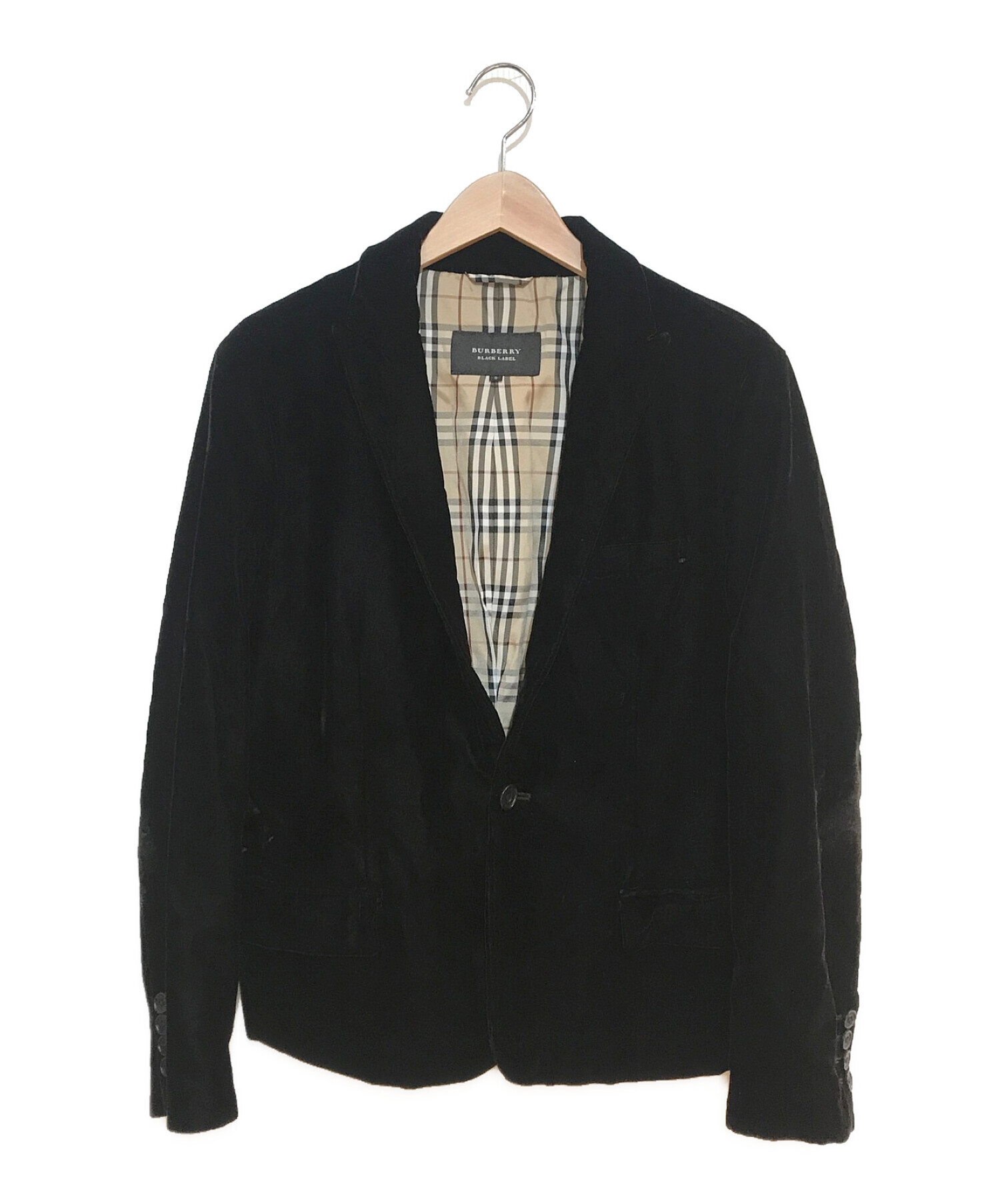 BURBERRY BLACK LABEL (バーバリーブラックレーベル) 裏地ノヴァチェックベロア1Bテーラードジャケット ブラック サイズ:SIZE  S