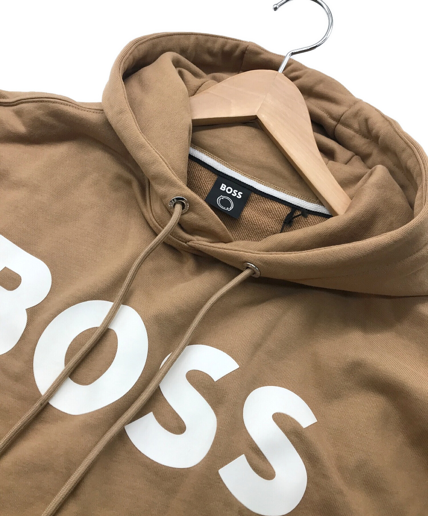 HUGO BOSS (ヒューゴ ボス) オーガニックコットン フーデッドスウェットシャツ コントラストロゴ ベージュ サイズ:S