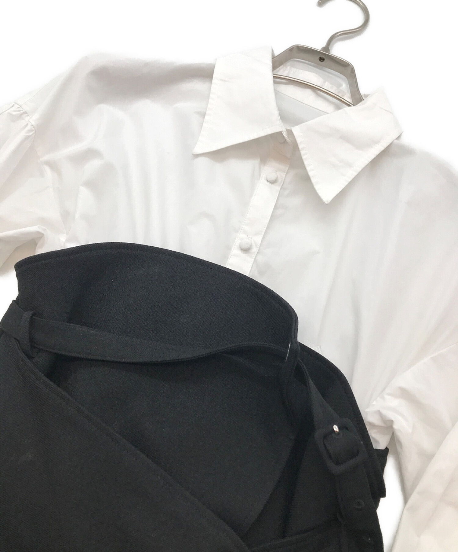 Ameri (アメリ) MILLEFEUILLE SHIRT DRESS/ミルフィーユ シャツ ドレス ホワイト×ブラック サイズ:S