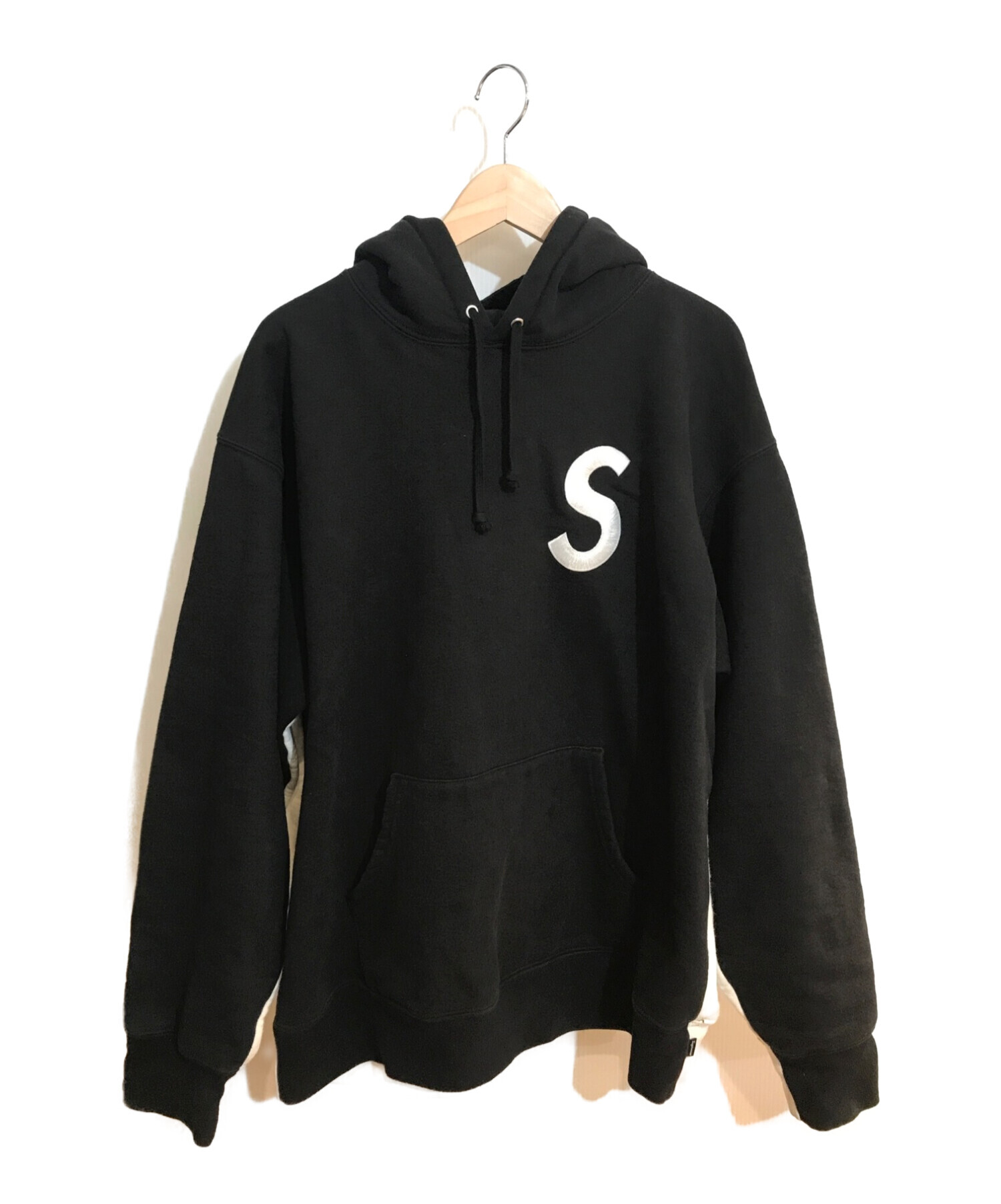 SUPREME (シュプリーム) S Logo Split Hooded Sweatshirt / Sロゴスウェットパーカー ブラック×ベージュ  サイズ:SIZE L