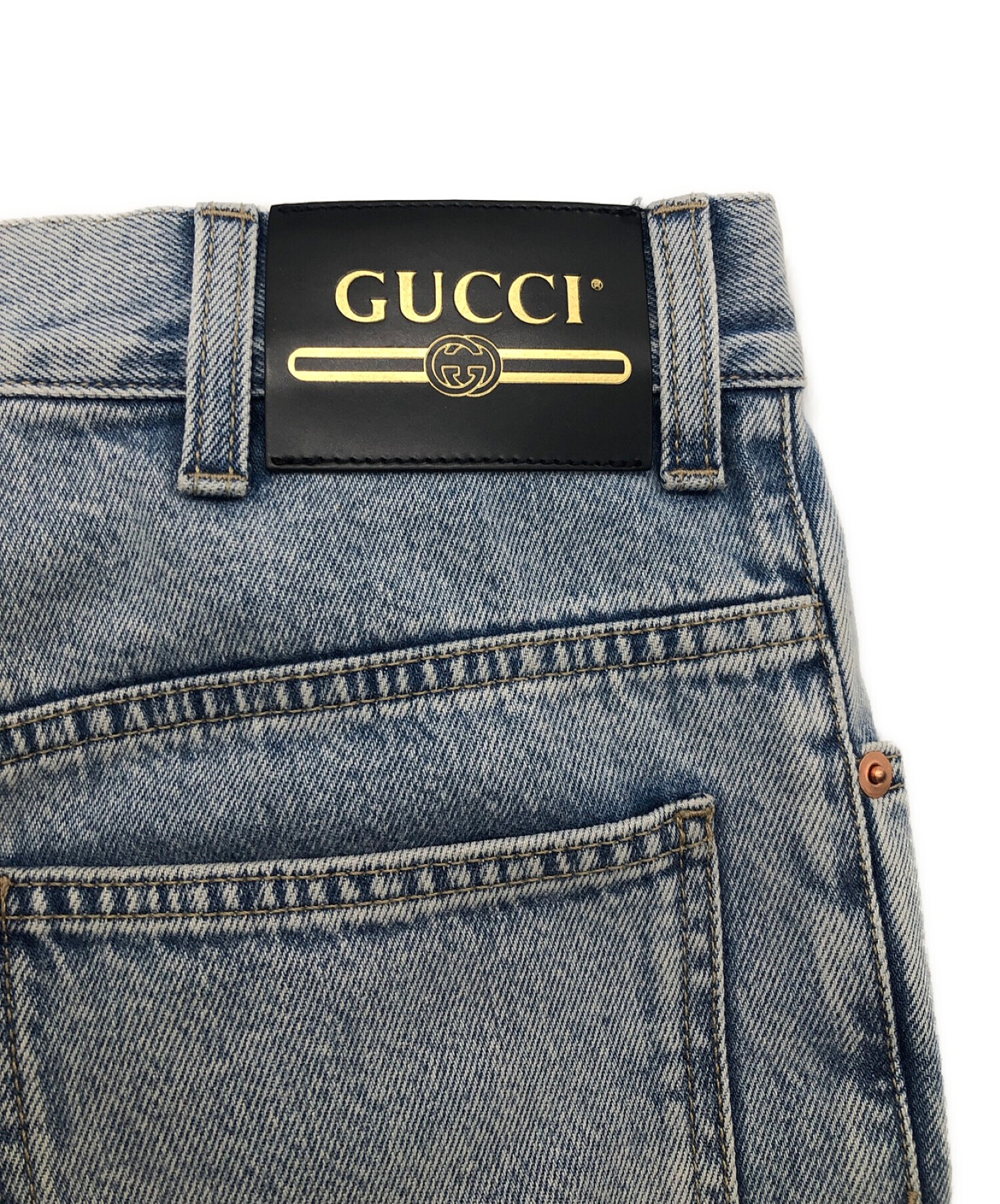 GUCCI (グッチ) ウォッシュドデニムレギュラーフィット パンツ ブルー サイズ:30