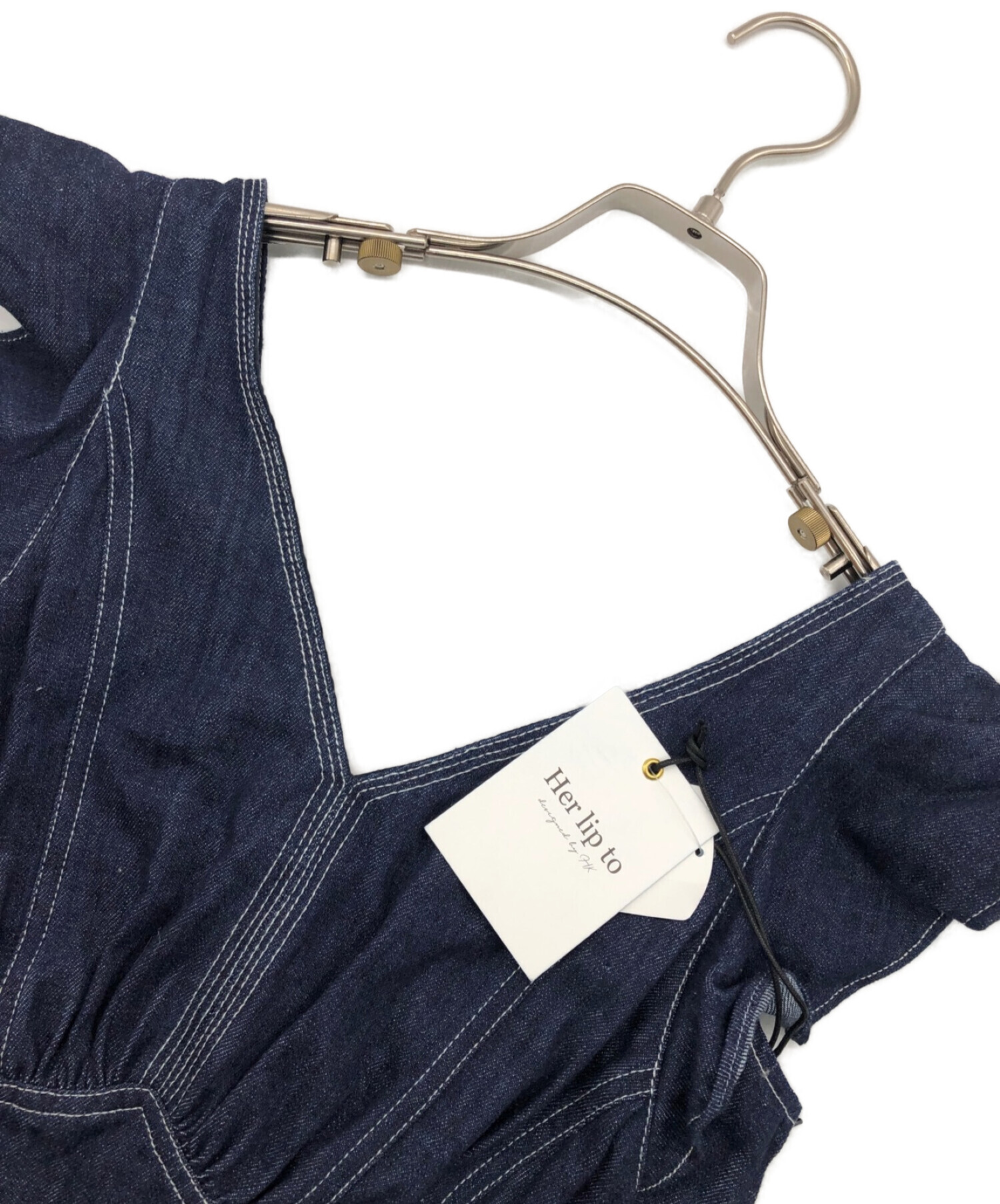 HER LIP TO (ハーリップトゥ) Ruffled Shoulder Denim Midi Dress /  フリルショルダーデニムミディワンピース インディゴ サイズ:SIZE M