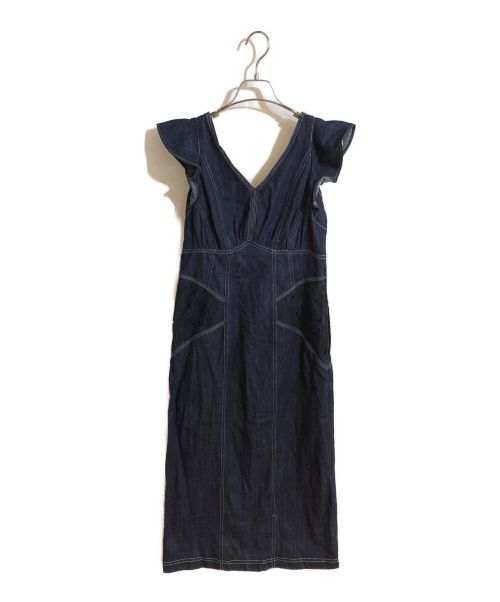 【中古・古着通販】HER LIP TO (ハーリップトゥ) Ruffled Shoulder Denim Midi Dress / フリルショルダー デニムミディワンピース インディゴ サイズ:SIZE M｜ブランド・古着通販 トレファク公式【TREFAC FASHION】スマホサイト