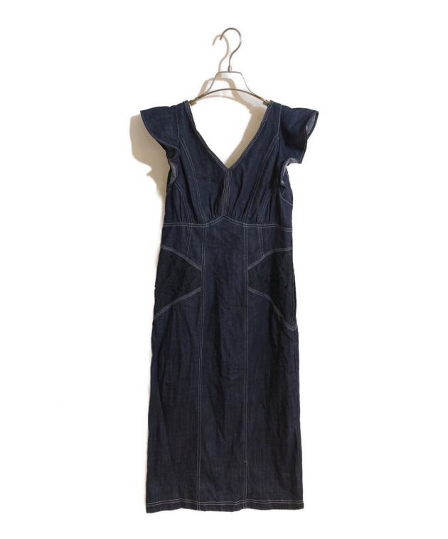 中古・古着通販】HER LIP TO (ハーリップトゥ) Ruffled Shoulder Denim Midi Dress / フリルショルダーデニム ミディワンピース インディゴ サイズ:SIZE M｜ブランド・古着通販 トレファク公式【TREFAC FASHION】スマホサイト