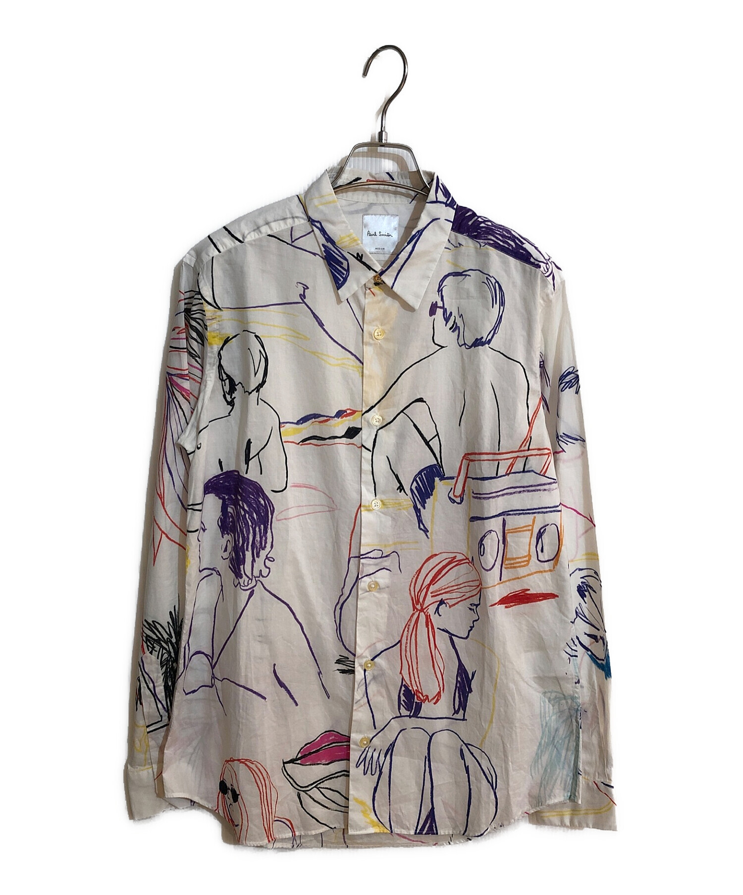 PS Paul Smith (ＰＳポールスミス) BEACH SKETCH PRINT SHIRT/ビーチ スケッチ プリント シャツ ホワイト  サイズ:M