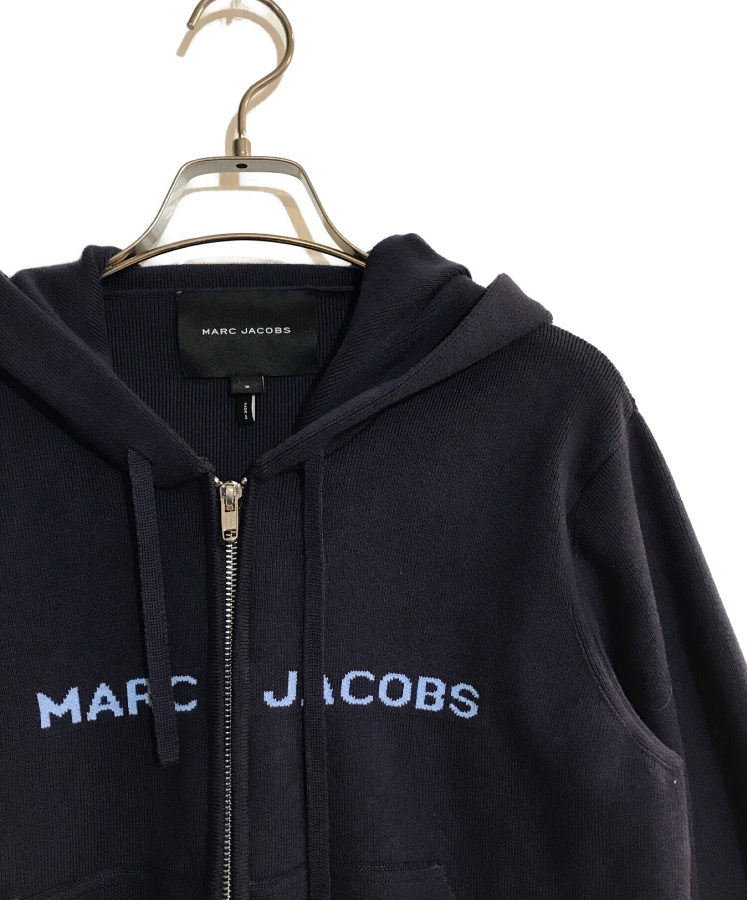 MARC JACOBS (マークジェイコブス) ロゴ クロップドジップフーディー ネイビー サイズ:SIZE S