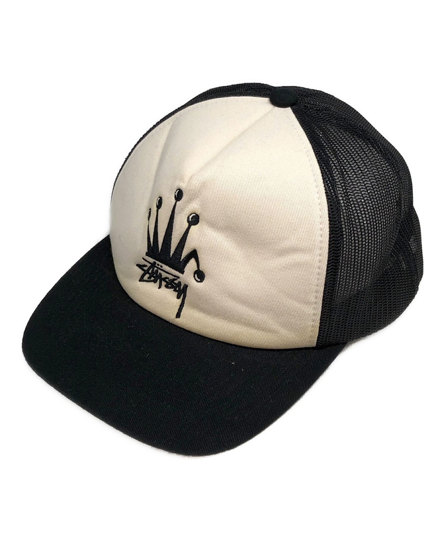 stussy (ステューシー) CROWN STOCK TRUCKER CAP/クラウン ストラック トルーカ― キャップ ホワイト×ブラック