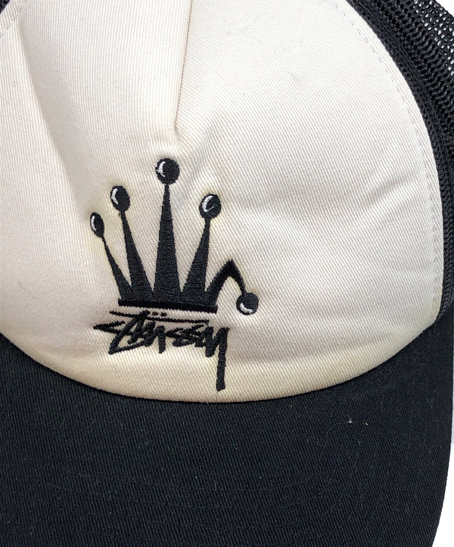 stussy (ステューシー) CROWN STOCK TRUCKER CAP/クラウン ストラック トルーカ― キャップ ホワイト×ブラック