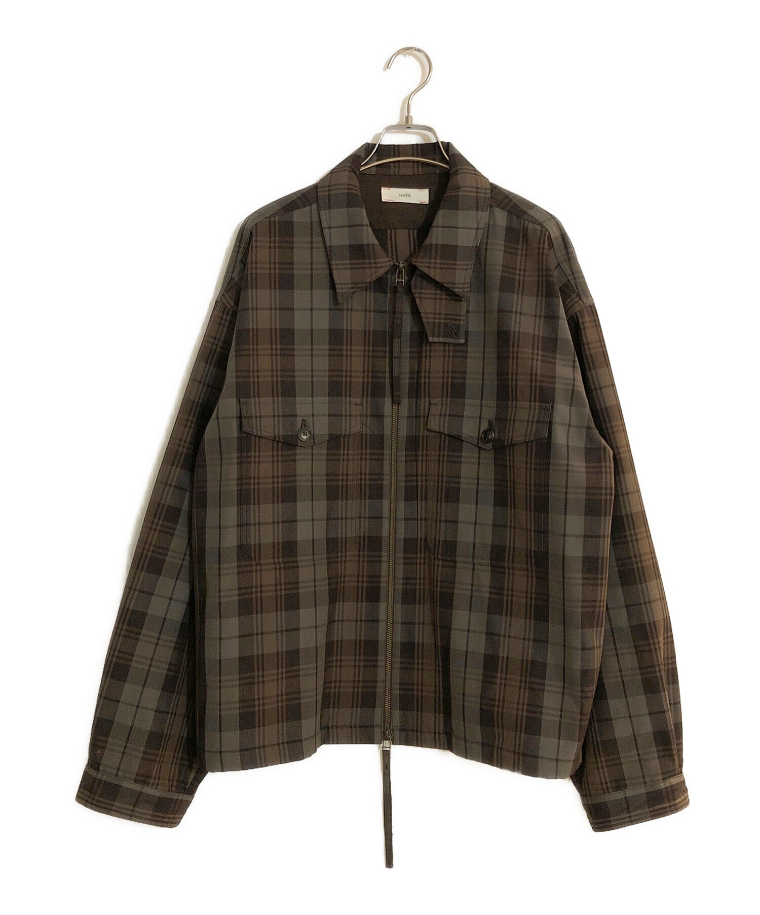 UNFIL (アンフィル) plaid wool gabardine full zip overshirt ブラウン サイズ:SIZE 5