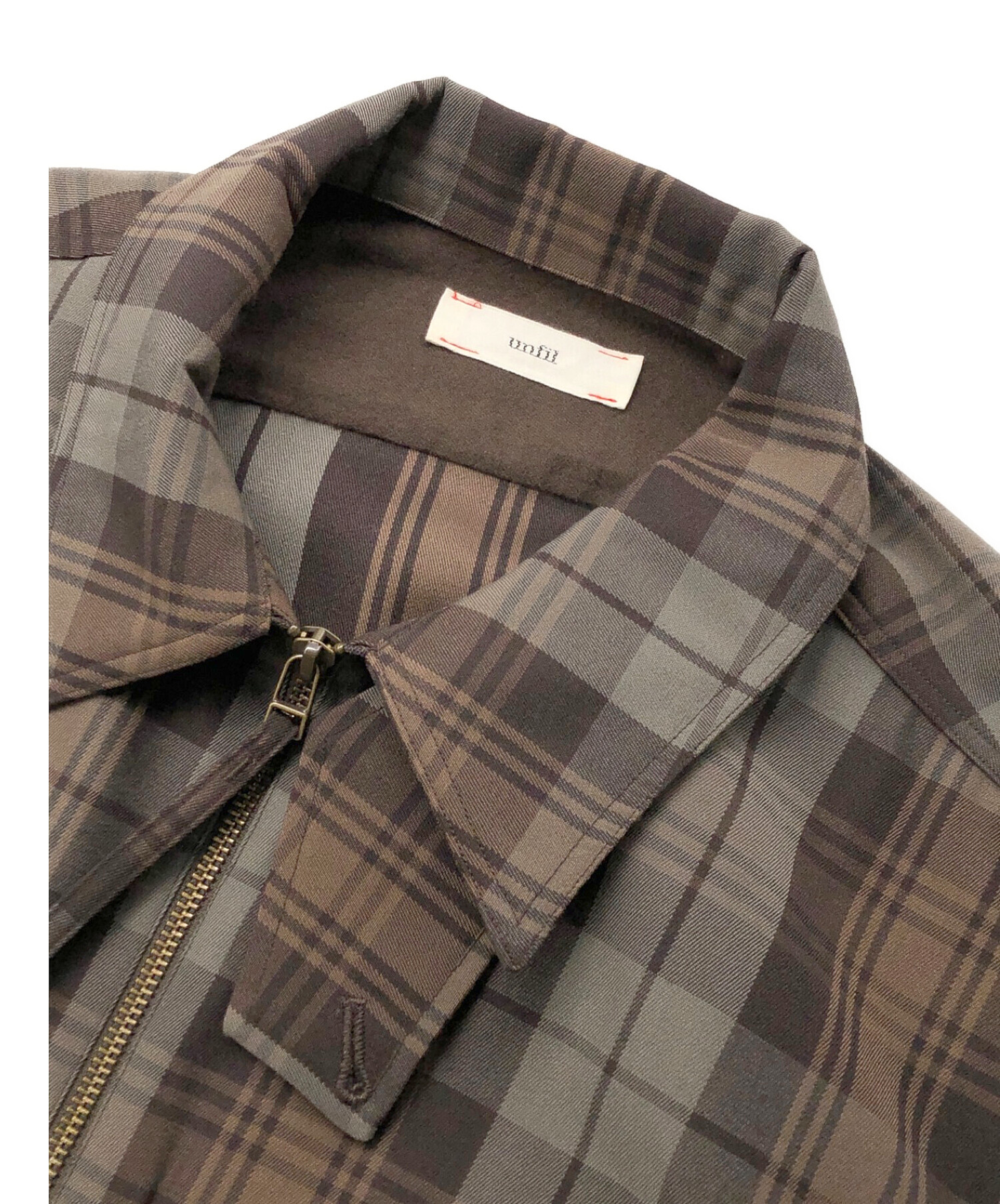 UNFIL (アンフィル) plaid wool gabardine full zip overshirt ブラウン サイズ:SIZE 5