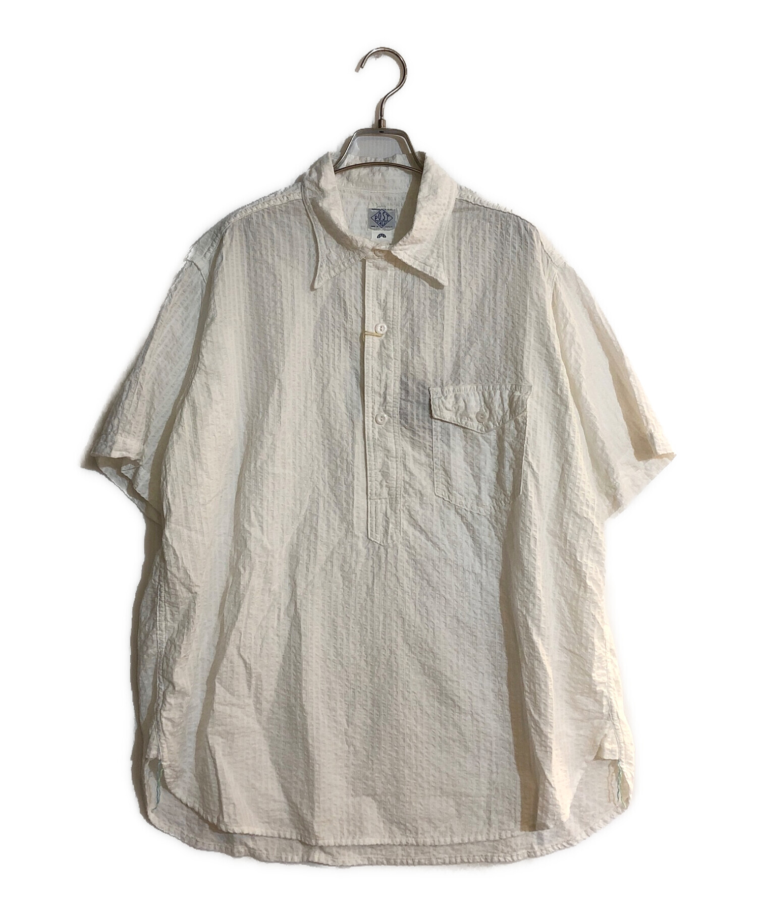 POST O'ALLS (ポストオーバーオールズ) NAVY CUT S/S / seersucker ホワイト サイズ:SIZE L