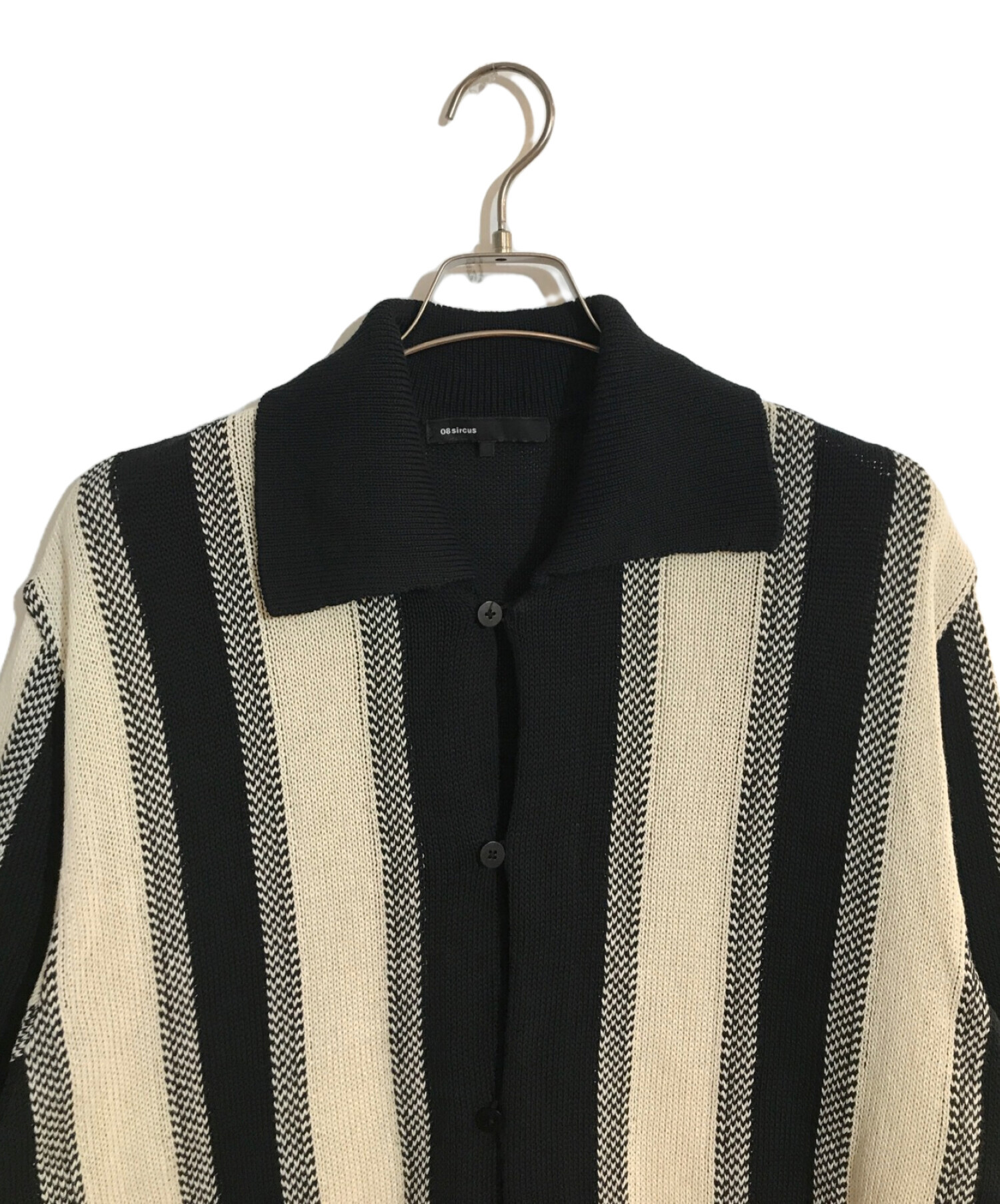 08sircus (ゼロエイトサーカス) GIMA cotton stripe knit shirt/コットンストライプニットシャツ ブラック  サイズ:5