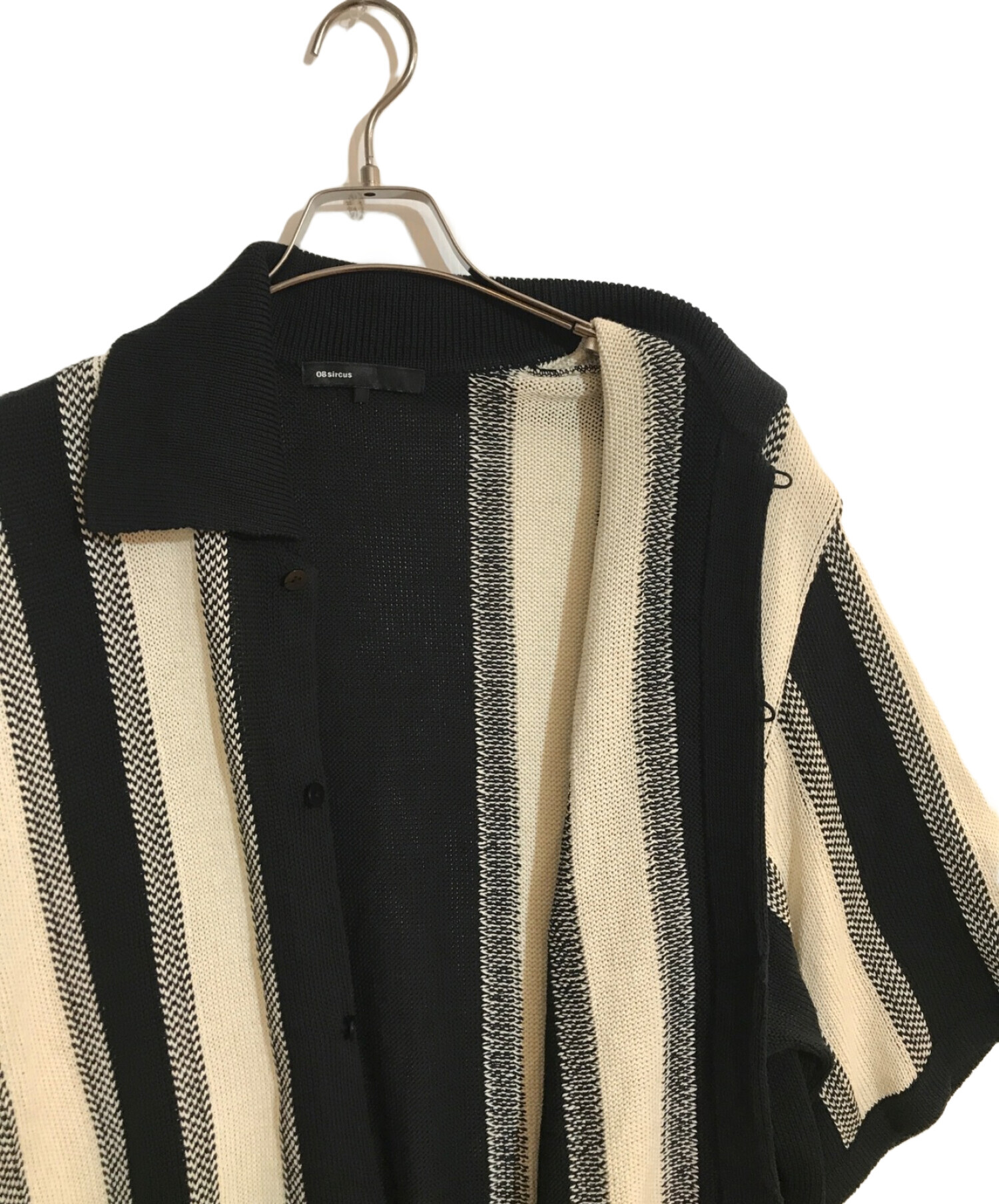 08sircus (ゼロエイトサーカス) GIMA cotton stripe knit shirt/コットンストライプニットシャツ ブラック  サイズ:5