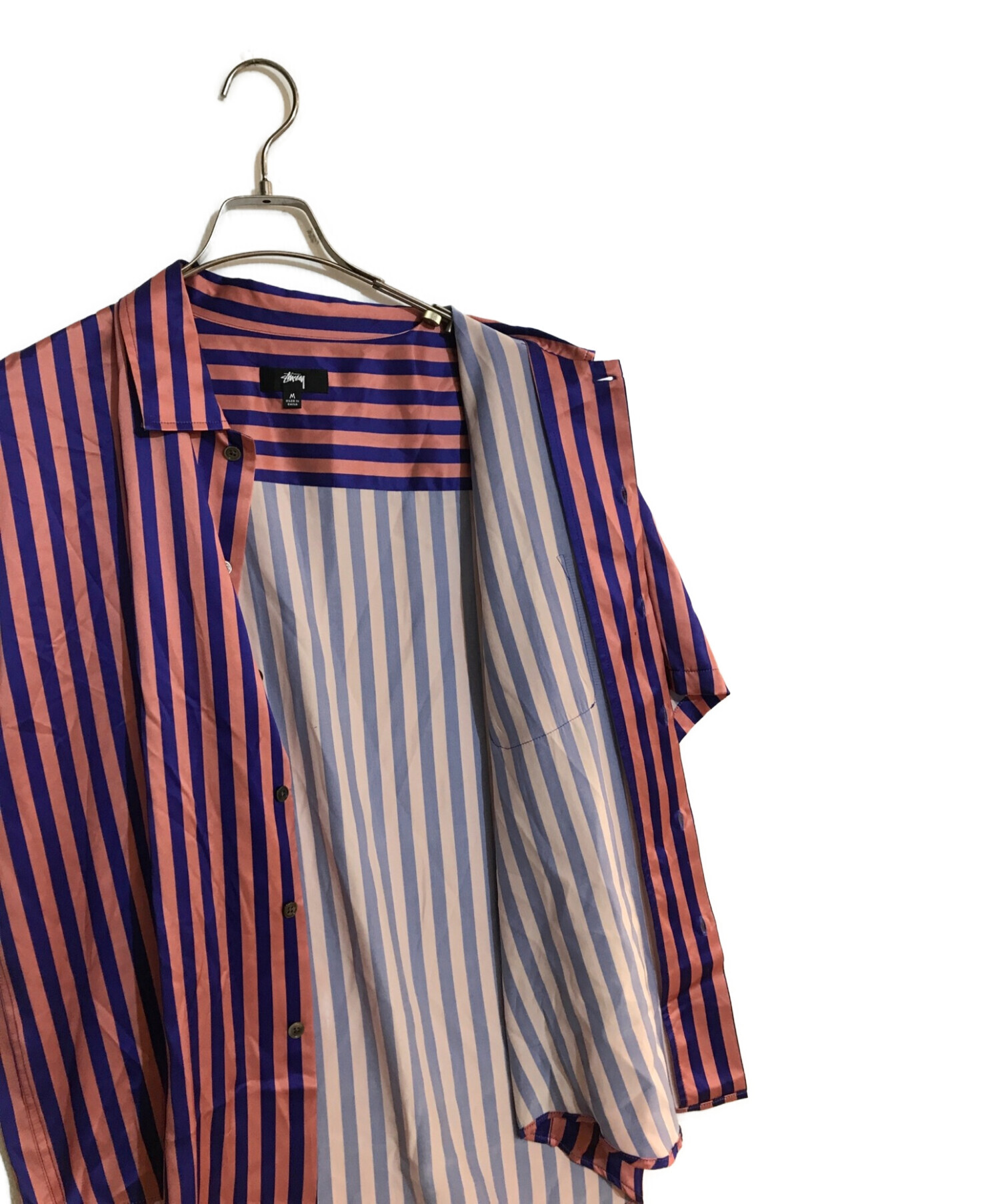 stussy (ステューシー) Striped Silk Shirt/ストライプドシルクシャツ レッド×ネイビー サイズ:SIZE M