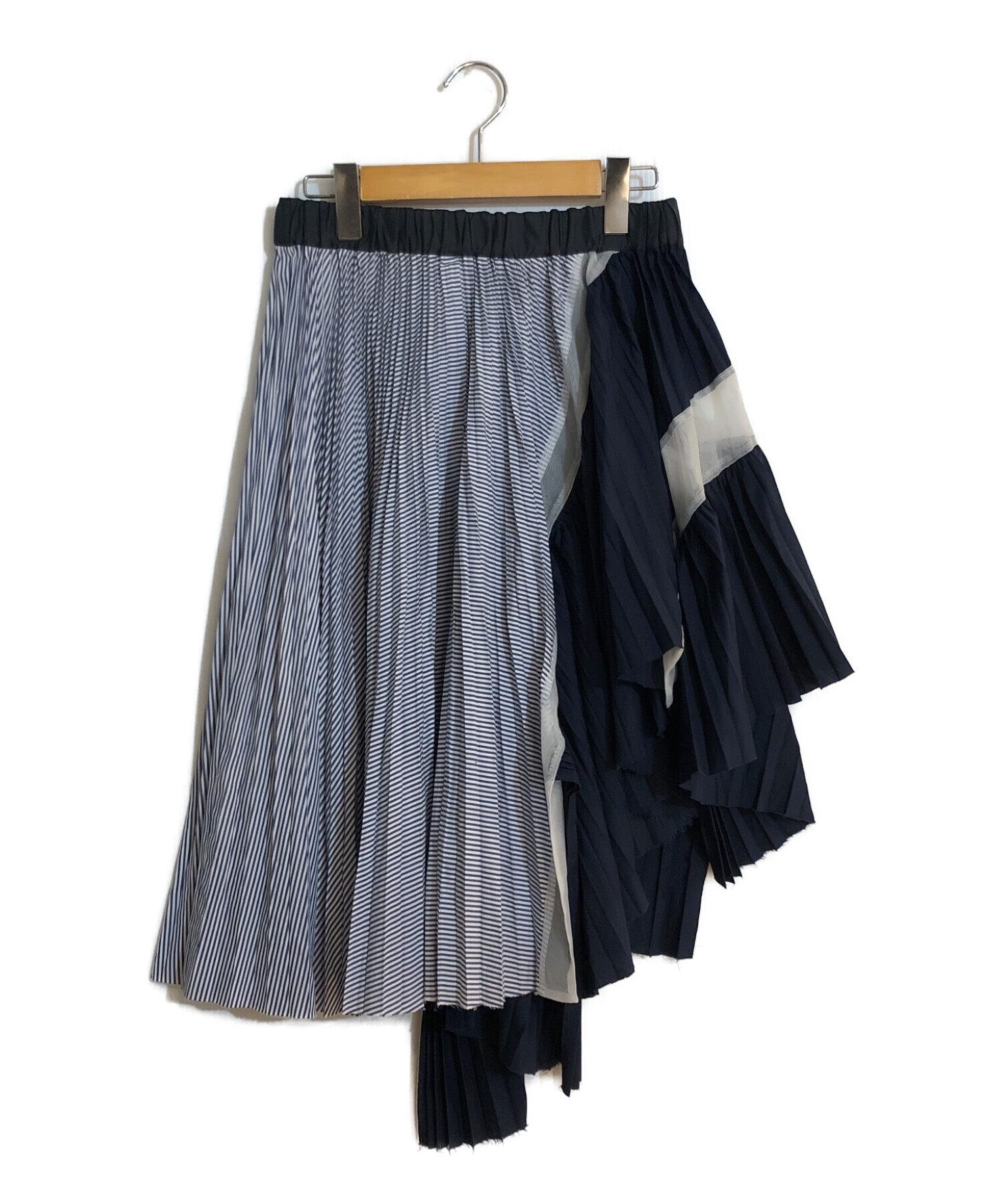 sacai (サカイ) Stripe Drape Skirt/ストライプドレープスカート ネイビー×ホワイト サイズ:SIZE 1