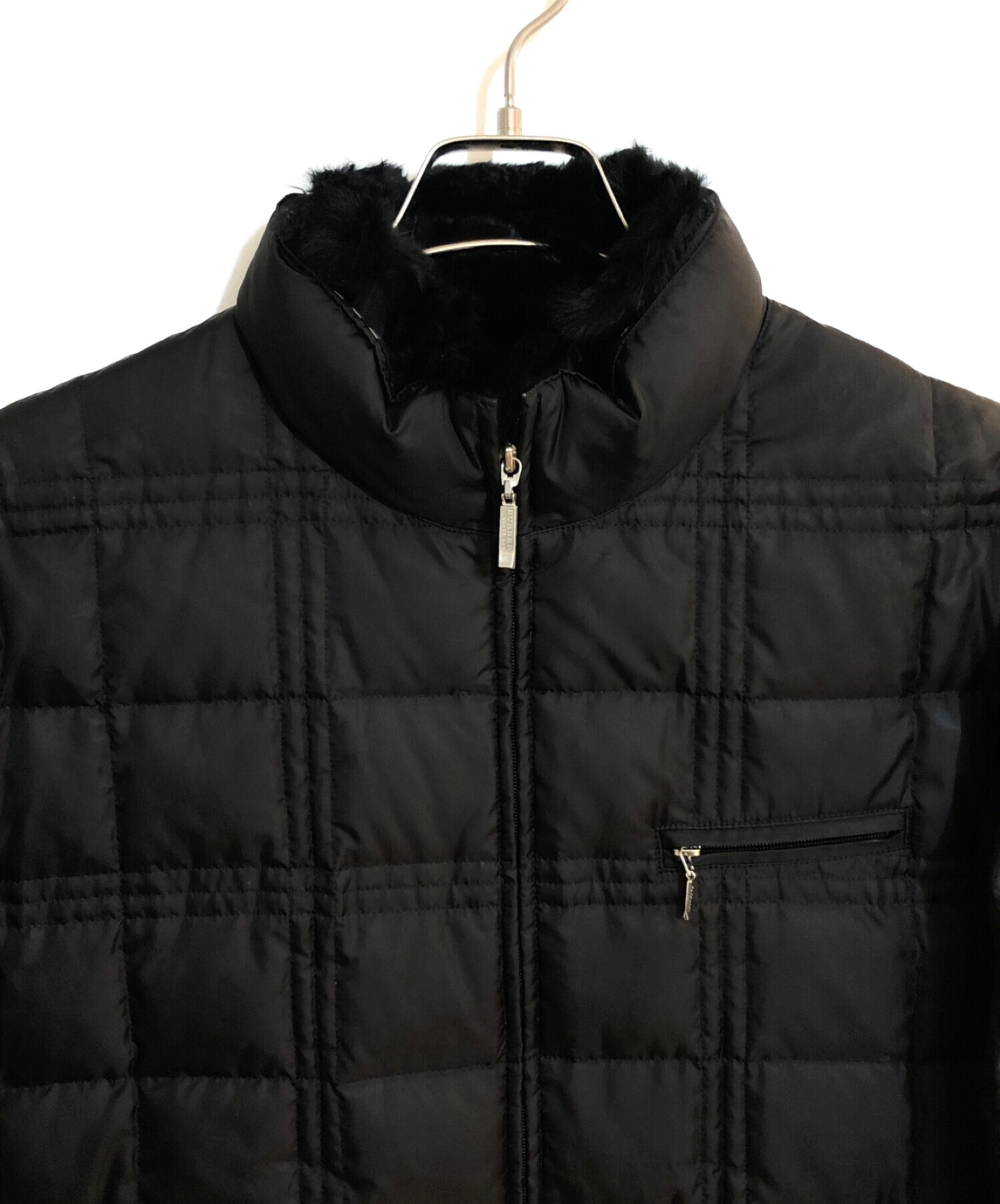 BURBERRY BLACK LABEL (バーバリーブラックレーベル) ラビットファーダウンジャケット ブラック サイズ:SIZE L