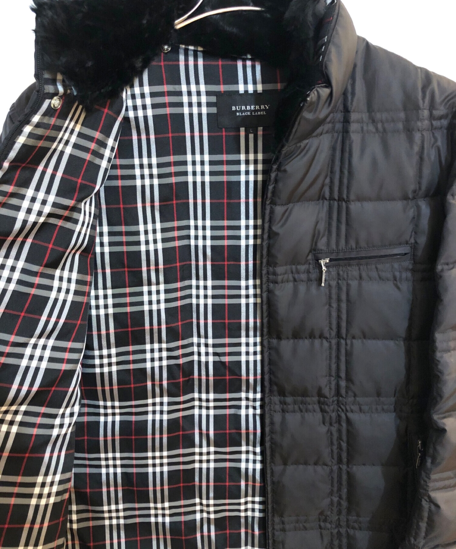 BURBERRY BLACK LABEL (バーバリーブラックレーベル) ラビットファーダウンジャケット ブラック サイズ:SIZE L