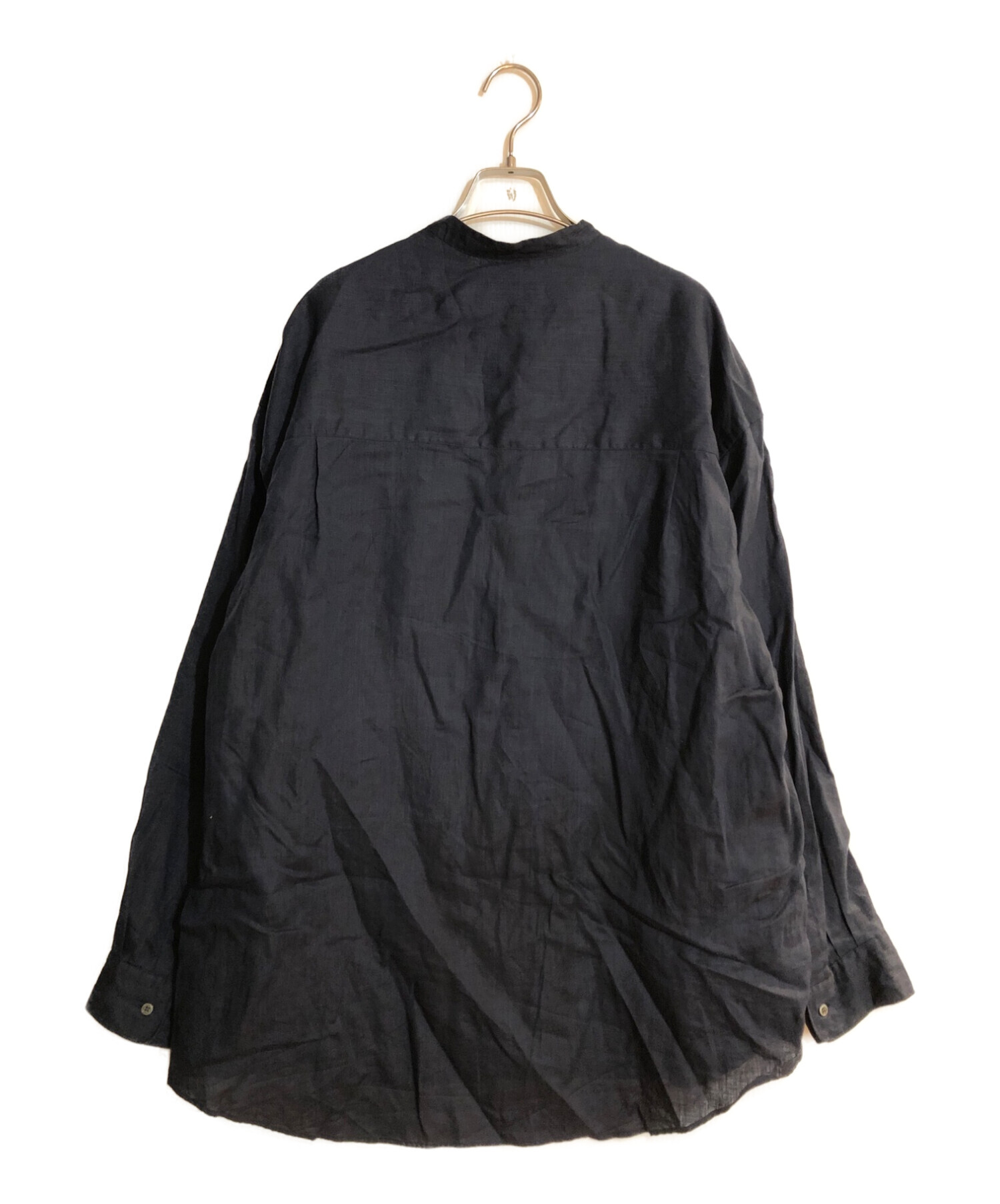 Graphpaper (グラフペーパー) Linen L/S Oversized Band Collar  Shirt/リネンオーバーサイズバンドカラーシャツ ネイビー サイズ:F