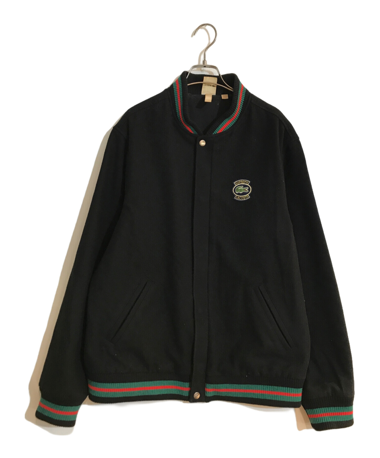 Supreme (シュプリーム) LACOSTE (ラコステ) Wool Varsity Jacket ブラック サイズ:L