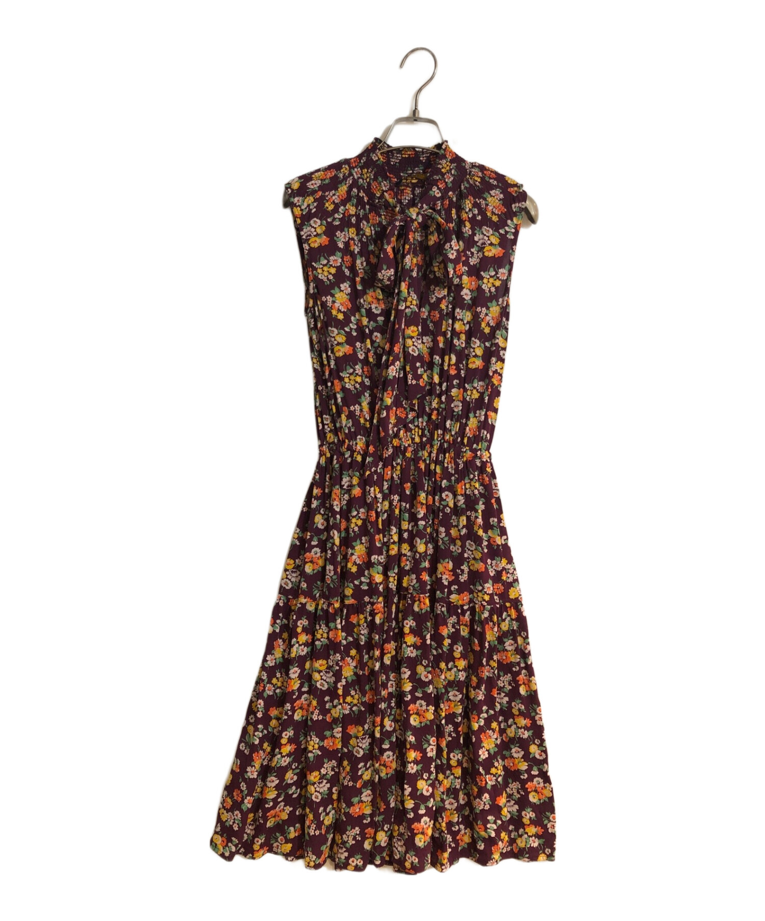 POLO RALPH LAUREN (ポロ・ラルフローレン) Tie Neck Floral Silk Dress/タイネックフローラルシルクドレス  パープル サイズ:XS