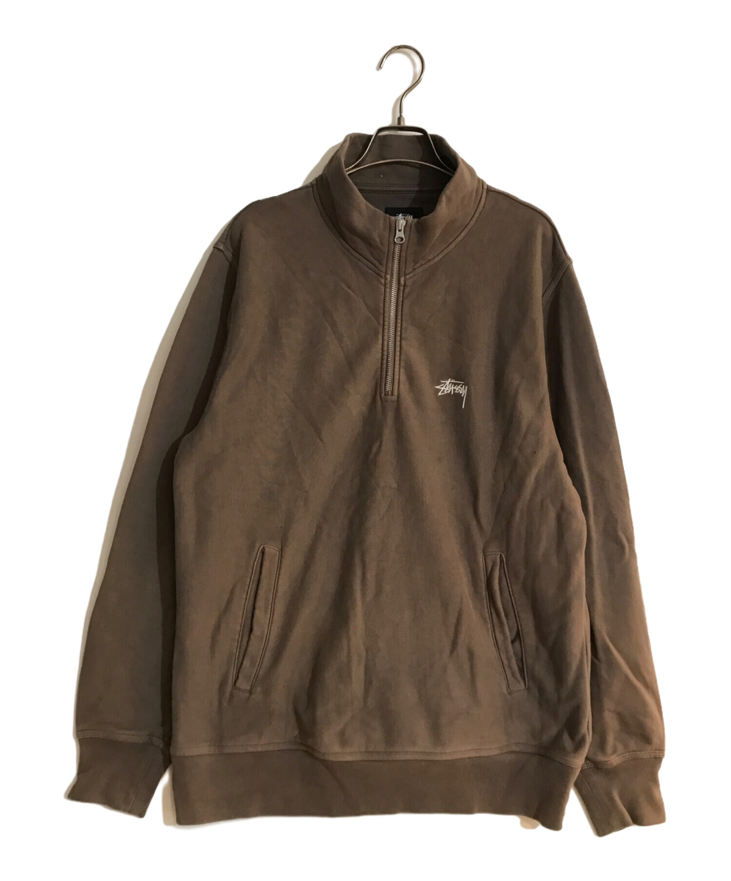 stussy (ステューシー) LOGO HALF ZIP SWEAT/ロゴハーフジップスウェット ブラウン サイズ:M