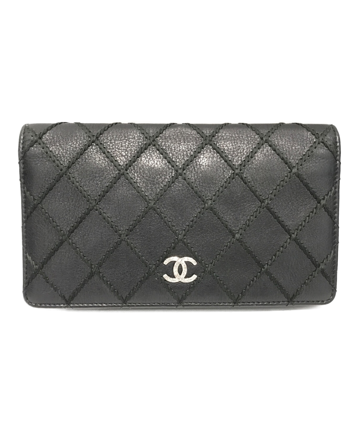 中古・古着通販】CHANEL (シャネル) ワイルドステッチ長財布 ブラック