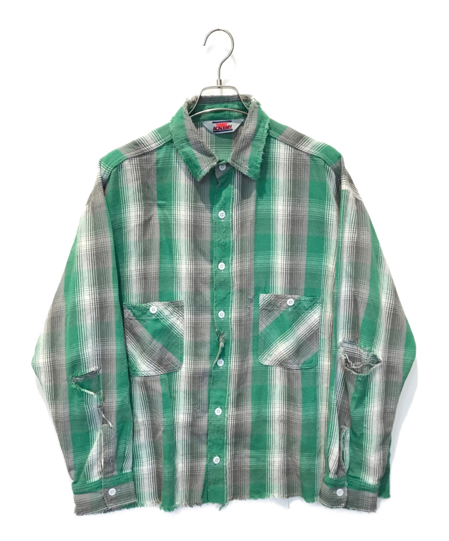 SAINT MICHAEL (セントマイケル) SA FLANNEL SHIRT/CHECK グリーン×グレー サイズ:S