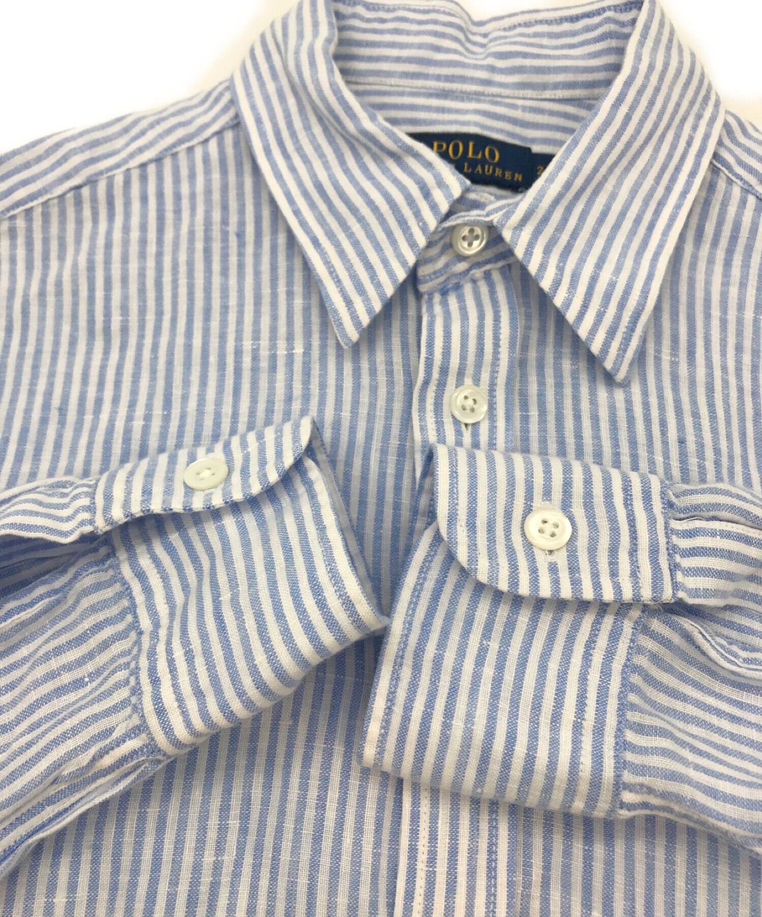 中古・古着通販】POLO RALPH LAUREN (ポロ・ラルフローレン) リネンストライプシャツワンピース ホワイト×ブルー  サイズ:M｜ブランド・古着通販 トレファク公式【TREFAC FASHION】スマホサイト