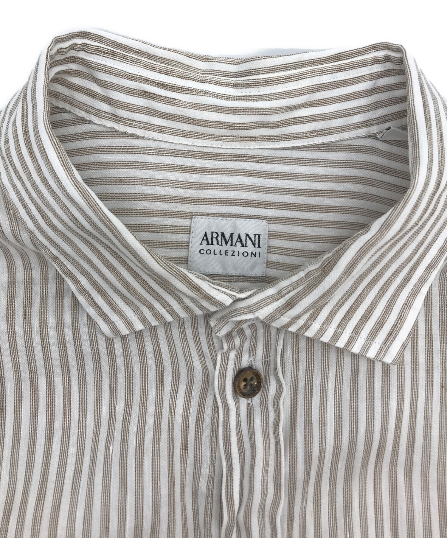 中古・古着通販】ARMANI COLLEZIONI (アルマーニ コレツィオーニ) リネンブレンドストライプシャツ ブラウン  サイズ:L｜ブランド・古着通販 トレファク公式【TREFAC FASHION】スマホサイト