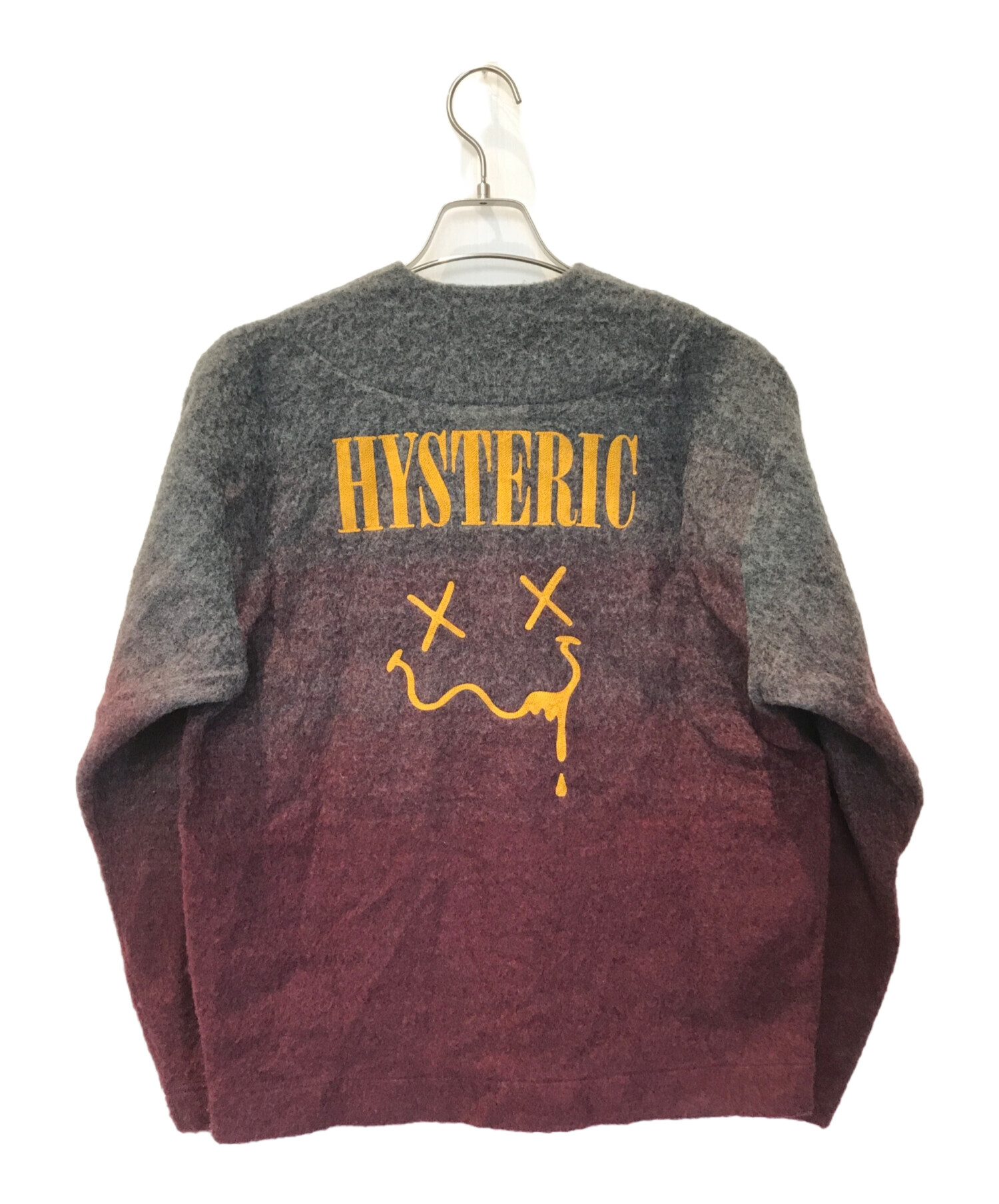 Hysteric Glamour (ヒステリックグラマー) HYS FACE刺繍カーディガン レッド×グレー サイズ:L