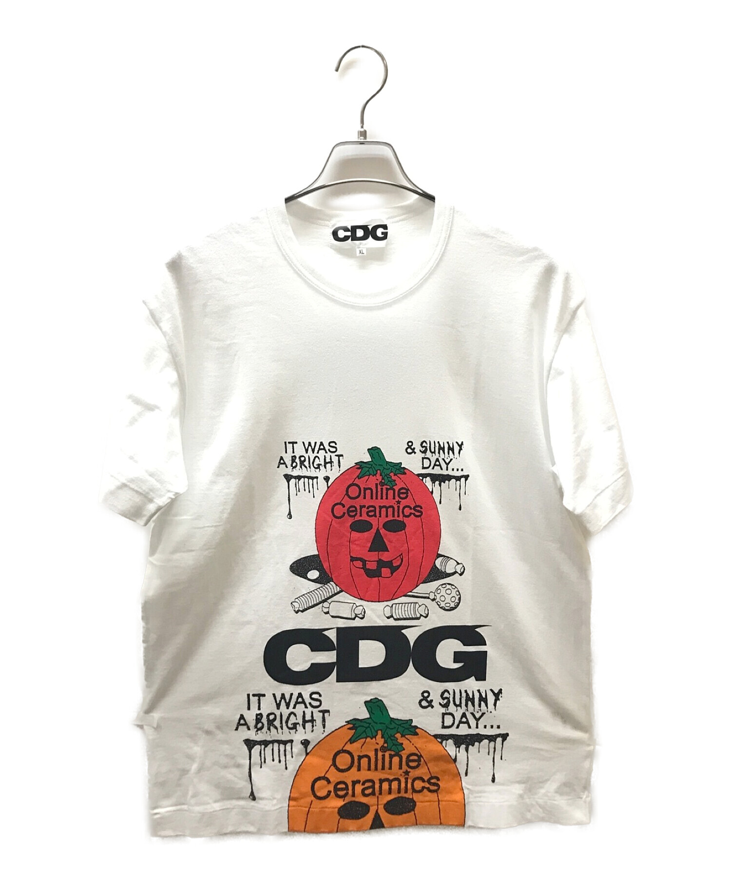 CDG (コムデギャルソン) オンラインセラミックス ロゴ Tシャツ ホワイト サイズ:XL