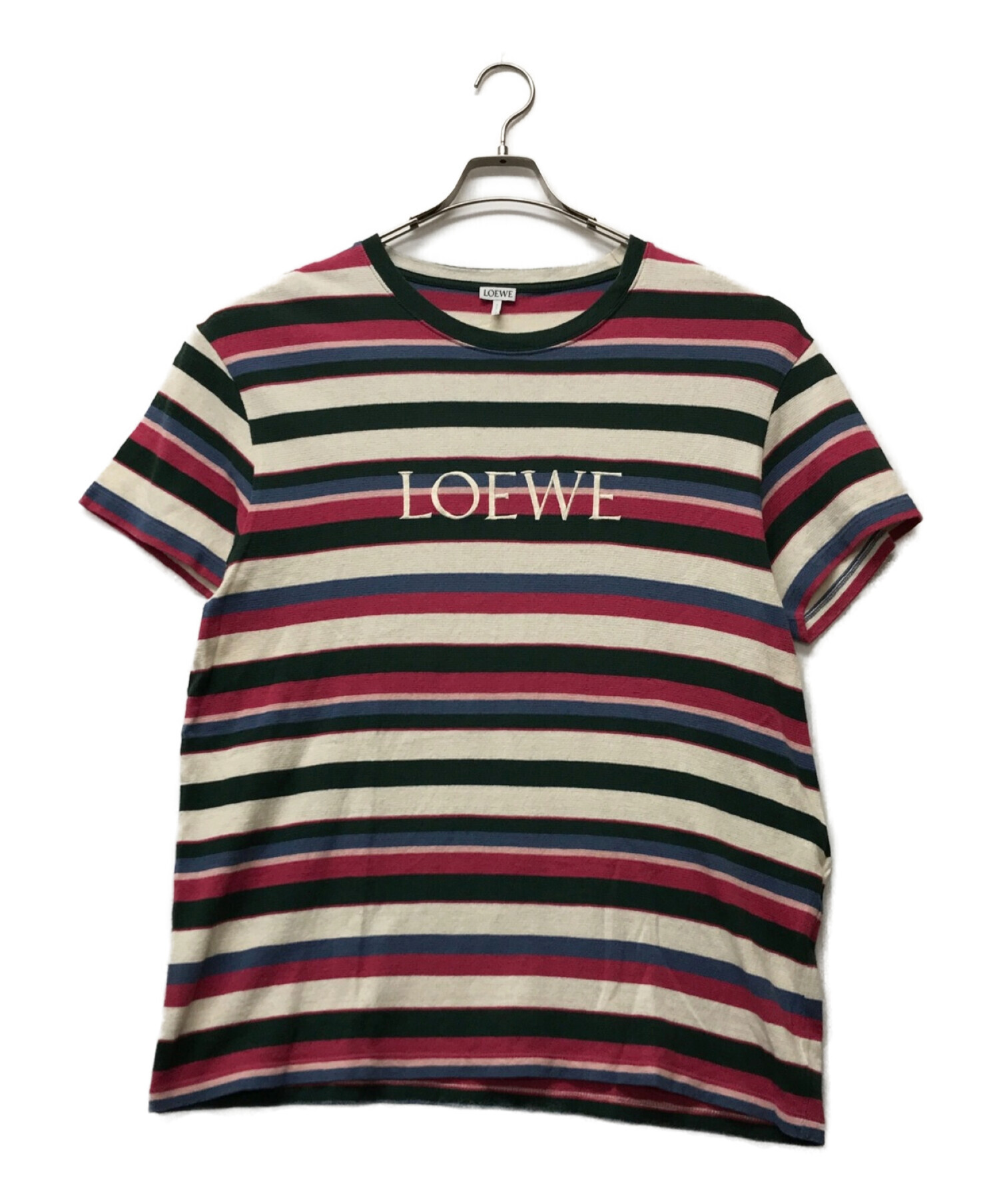 LOEWE (ロエベ) ストライプロゴTシャツ グリーン×ピンク サイズ:L