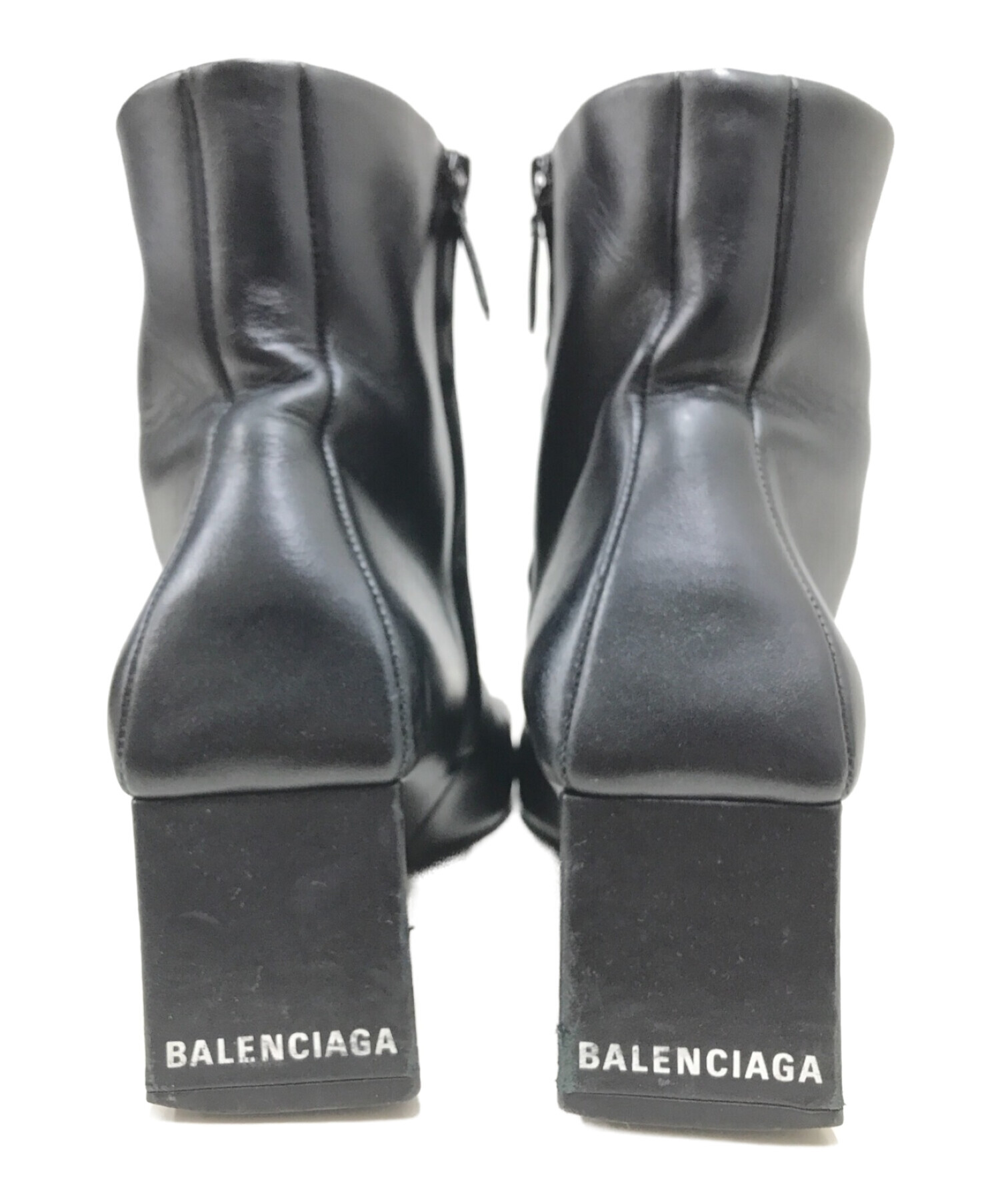 BALENCIAGA (バレンシアガ) ヒールロゴスクエアトゥブーツ ブラック サイズ:36　1/2