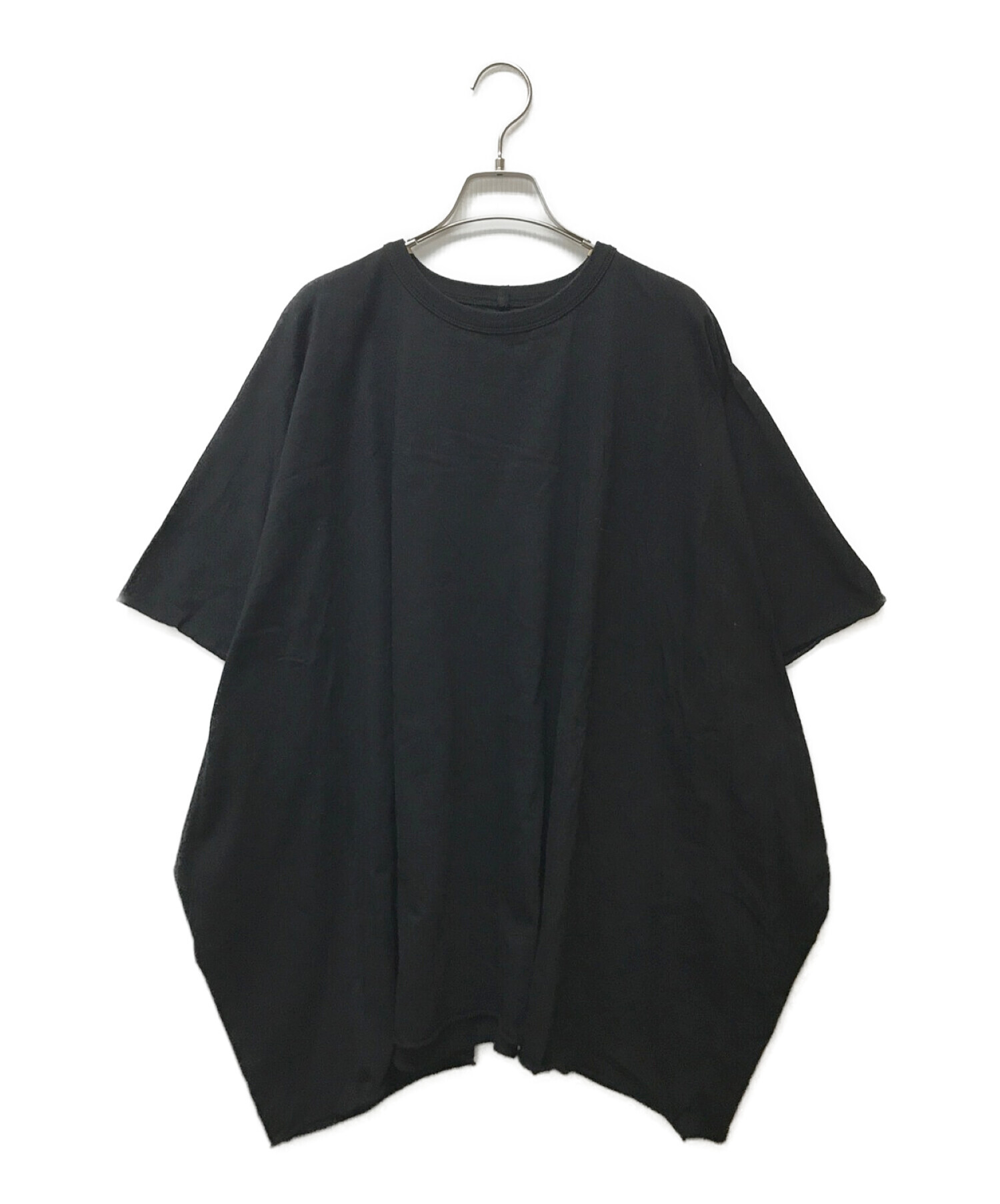 RICK OWENS (リック オウエンス) オーバーサイズローエッジTシャツ ブラック サイズ:38