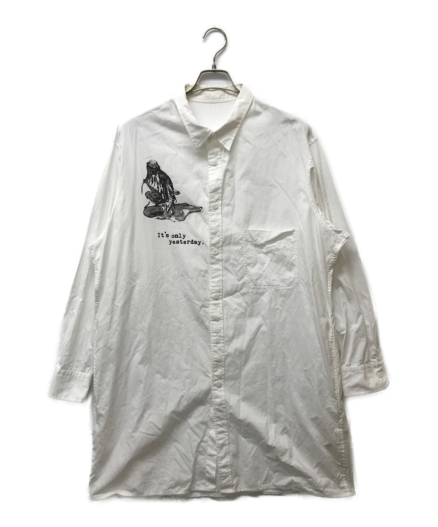 Yohji Yamamoto pour homme (ヨウジヤマモト プールオム) デッサンプリントレギュラーカラーロングシャツ ホワイト サイズ:3