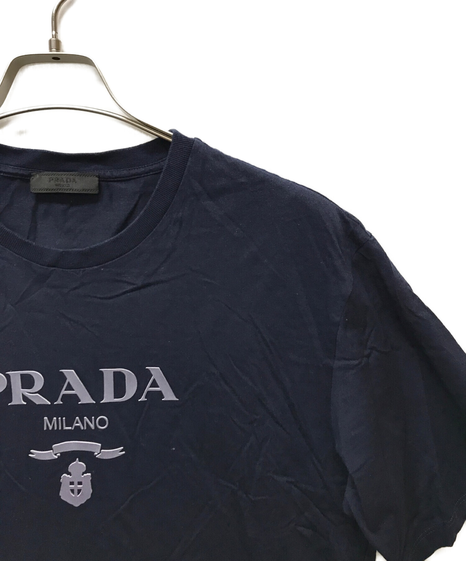 中古・古着通販】PRADA (プラダ) レイズドロゴTシャツ ネイビー サイズ 