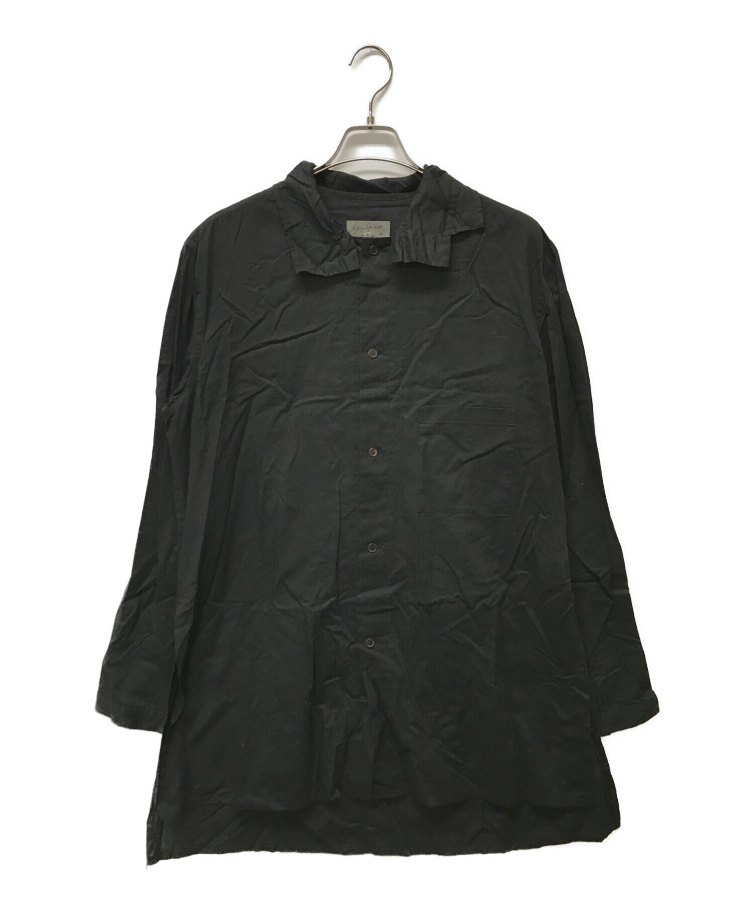 Yohji Yamamoto pour homme (ヨウジヤマモト プールオム) リネンブレンドスタンドカラーロングシャツ ブラック サイズ:4