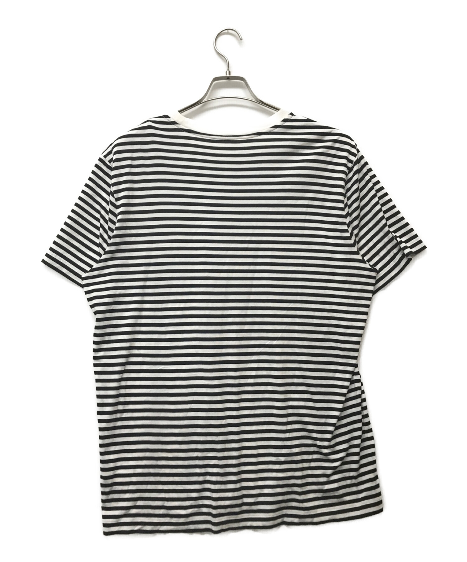 MONCLER (モンクレール) メタリックロゴボーダーTシャツ ホワイト×ブラック サイズ:L