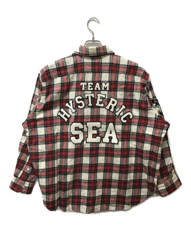 Hysteric Glamour (ヒステリックグラマー) WIND AND SEA (ウィンダンシー) コラボワッペンチェックシャツ  ホワイト×レッド サイズ:S