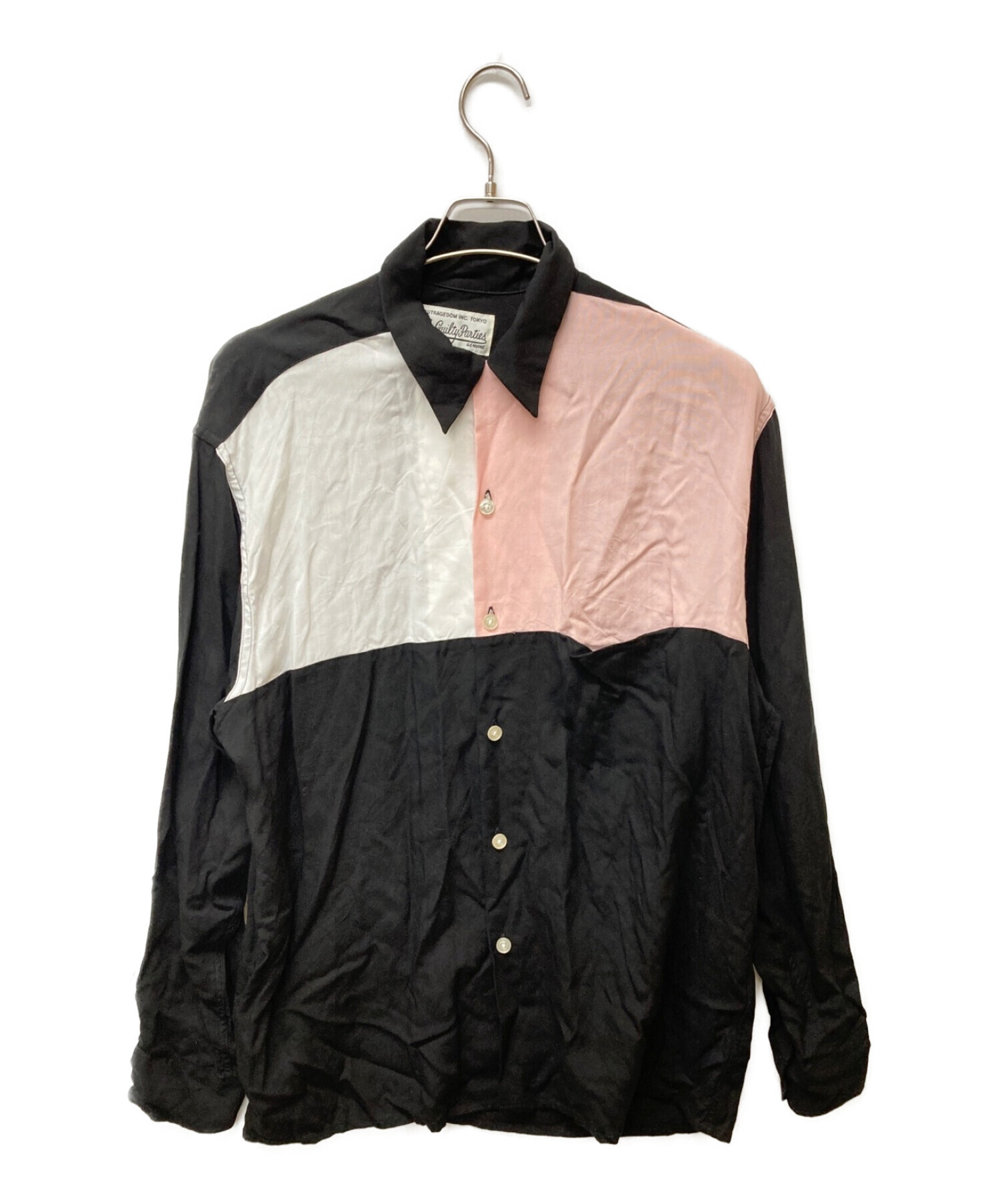 WACKO MARIA (ワコマリア) パネル切替オープンカラーシャツ ブラック×ピンク サイズ:L