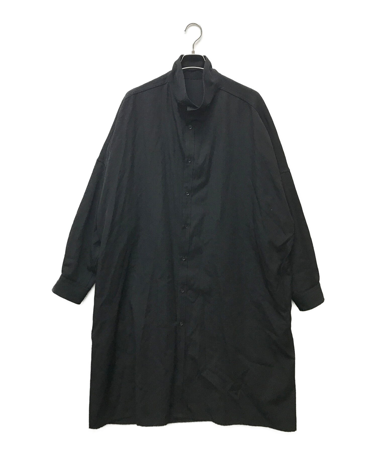 Yohji Yamamoto pour homme (ヨウジヤマモト プールオム) ウールギャバジンスタンドカラーロングシャツ ブラック サイズ:3