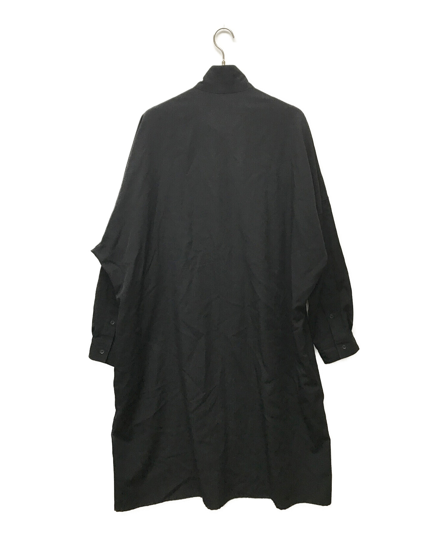 Yohji Yamamoto pour homme (ヨウジヤマモト プールオム) ウールギャバジンスタンドカラーロングシャツ ブラック サイズ:3